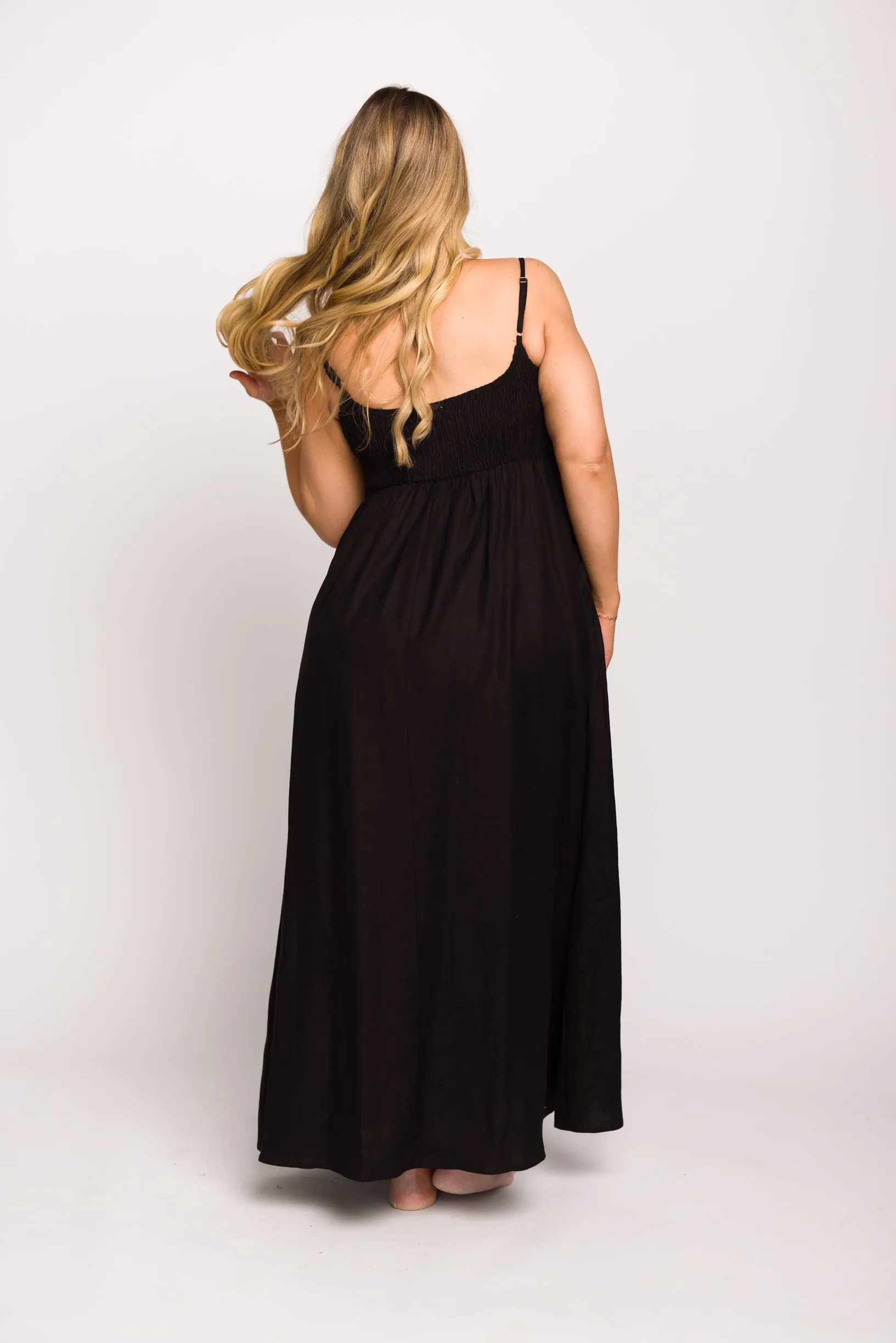 Josefina Smocked Maxi Dress in Black - Bump Friendly