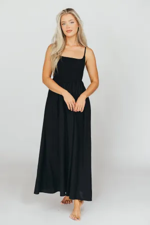 Josefina Smocked Maxi Dress in Black - Bump Friendly