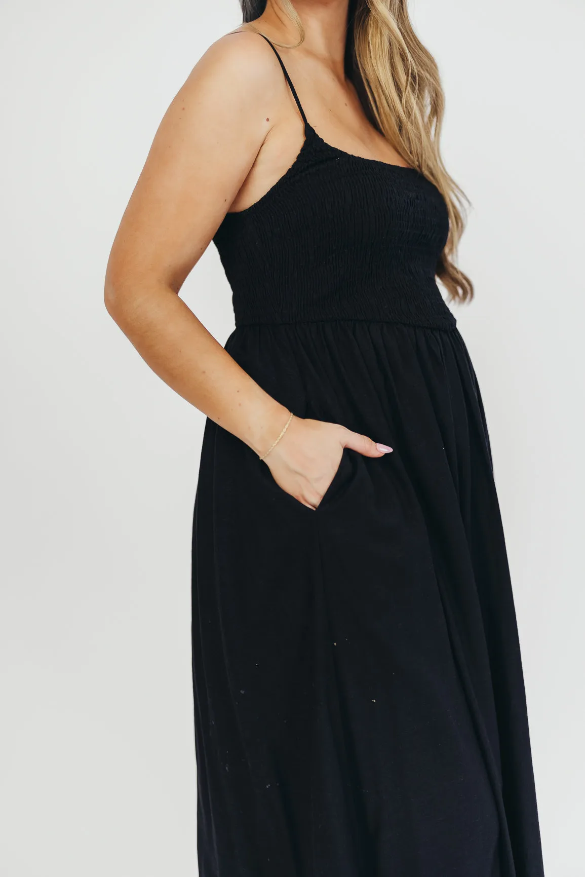 Josefina Smocked Maxi Dress in Black - Bump Friendly