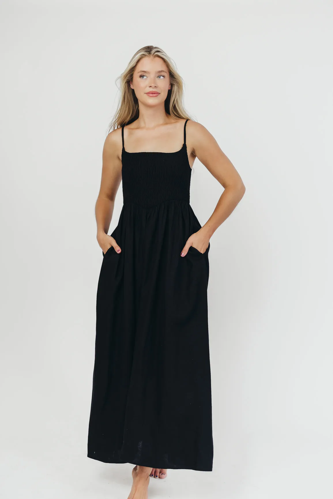 Josefina Smocked Maxi Dress in Black - Bump Friendly
