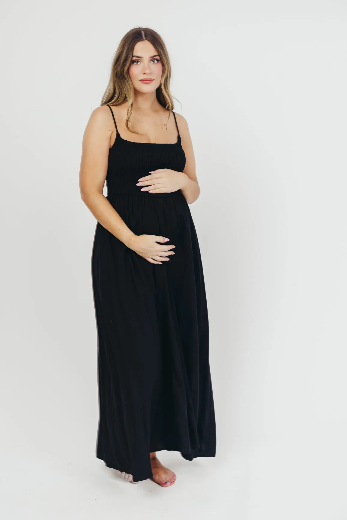 Josefina Smocked Maxi Dress in Black - Bump Friendly