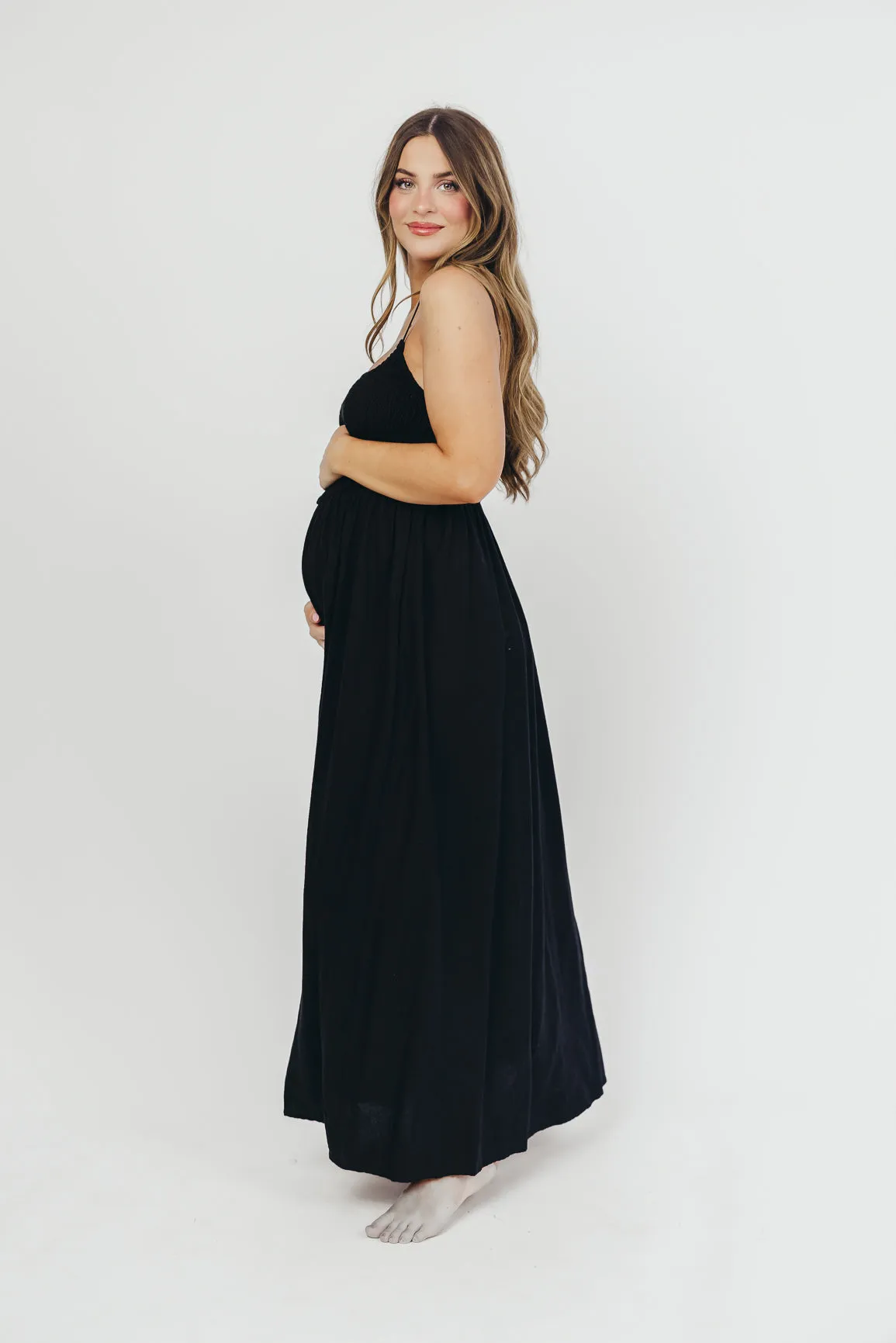 Josefina Smocked Maxi Dress in Black - Bump Friendly