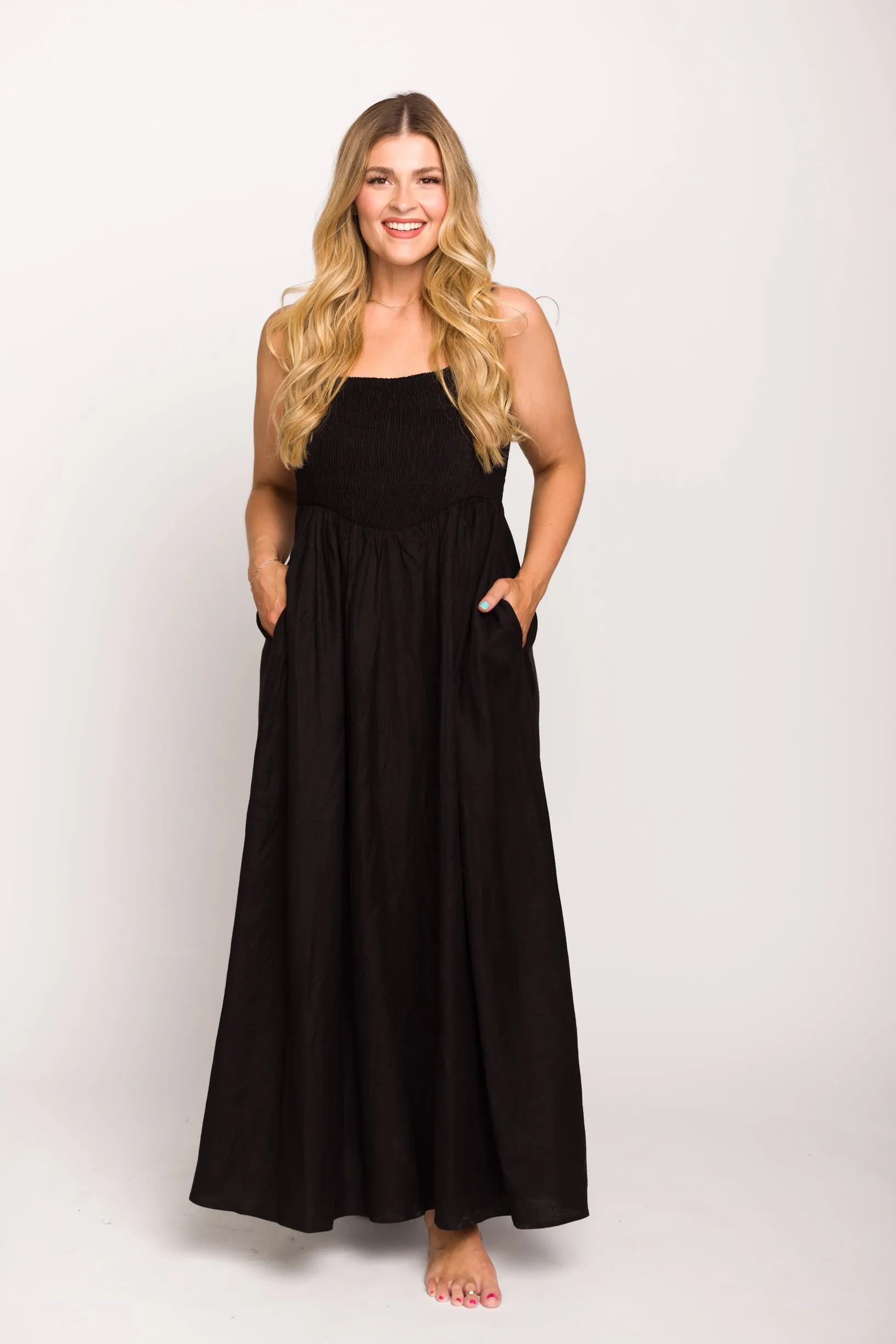 Josefina Smocked Maxi Dress in Black - Bump Friendly