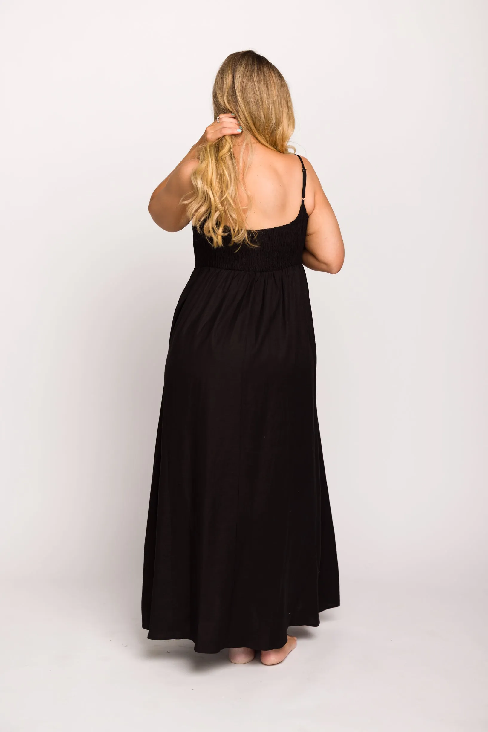 Josefina Smocked Maxi Dress in Black - Bump Friendly