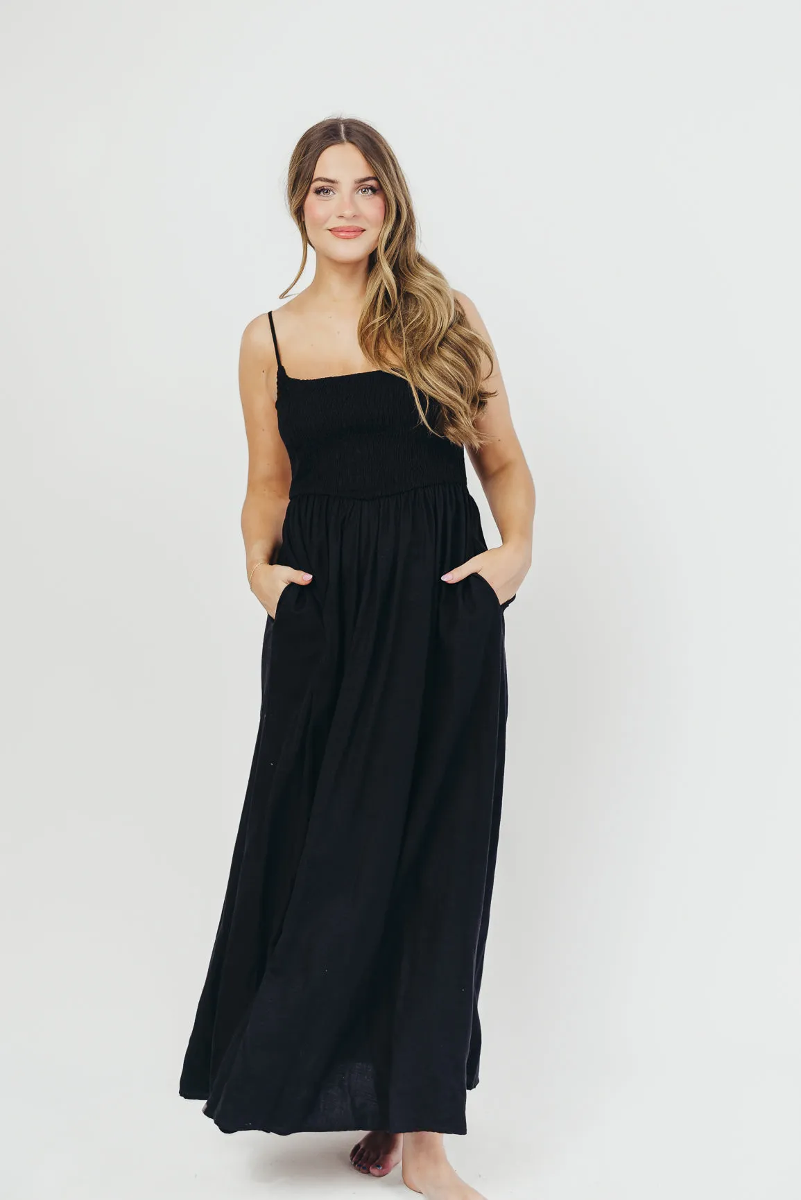 Josefina Smocked Maxi Dress in Black - Bump Friendly