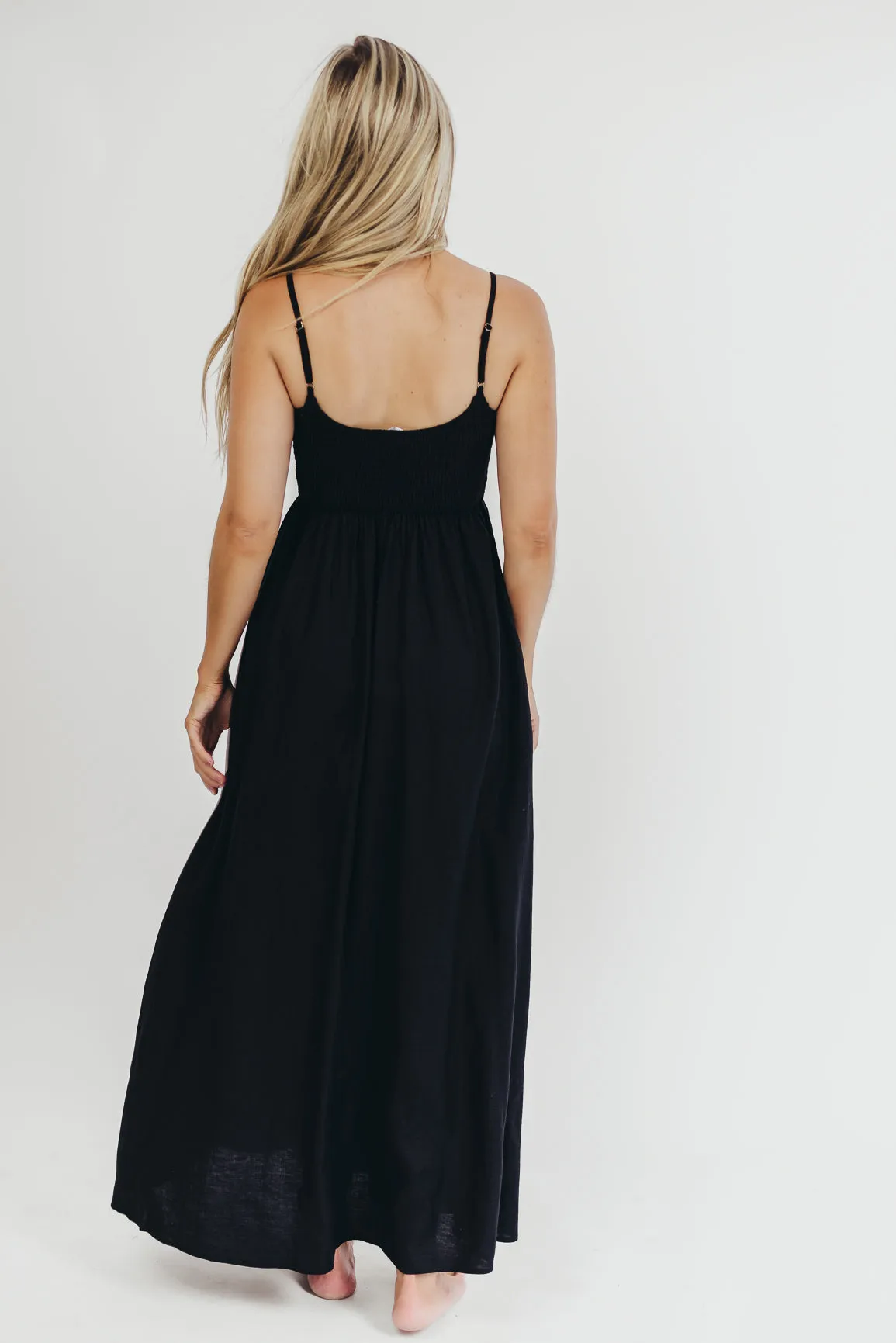 Josefina Smocked Maxi Dress in Black - Bump Friendly