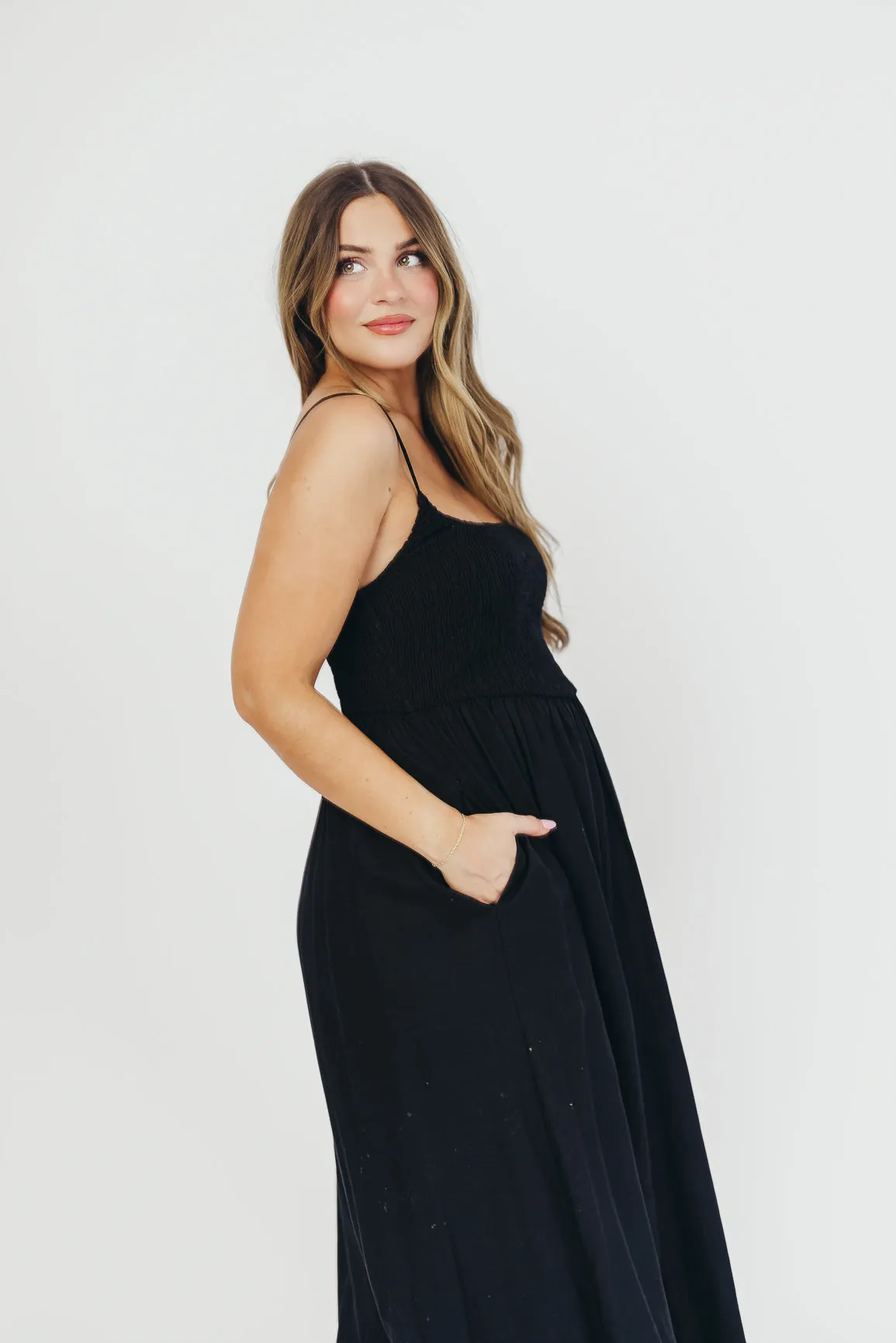 Josefina Smocked Maxi Dress in Black - Bump Friendly