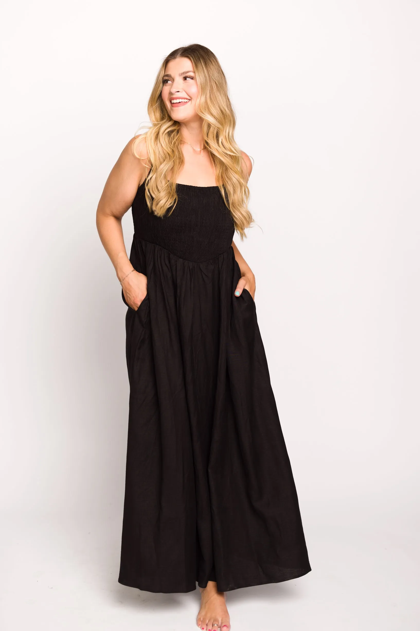 Josefina Smocked Maxi Dress in Black - Bump Friendly