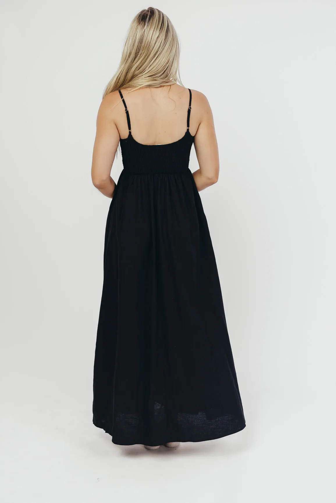 Josefina Smocked Maxi Dress in Black - Bump Friendly