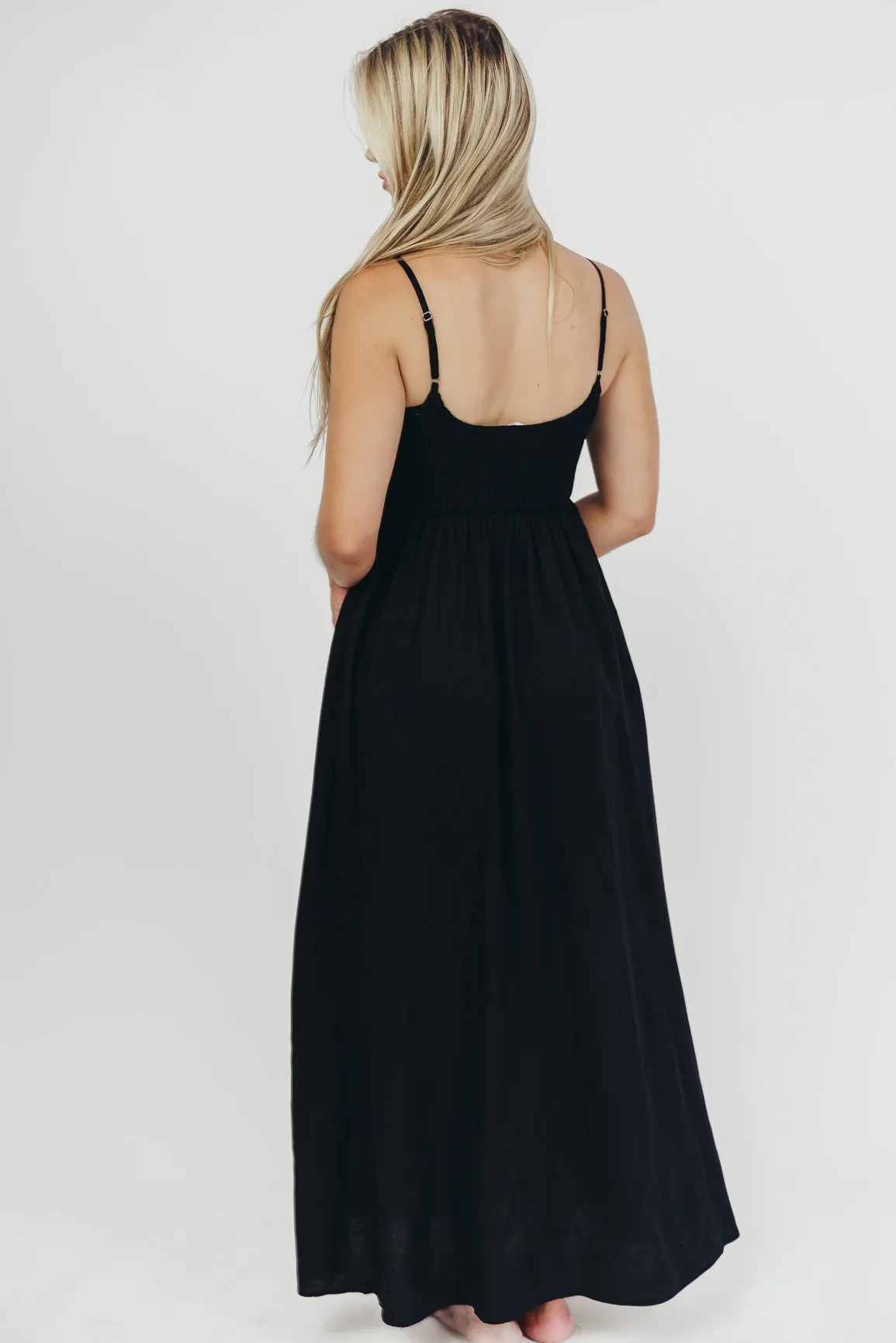 Josefina Smocked Maxi Dress in Black - Bump Friendly