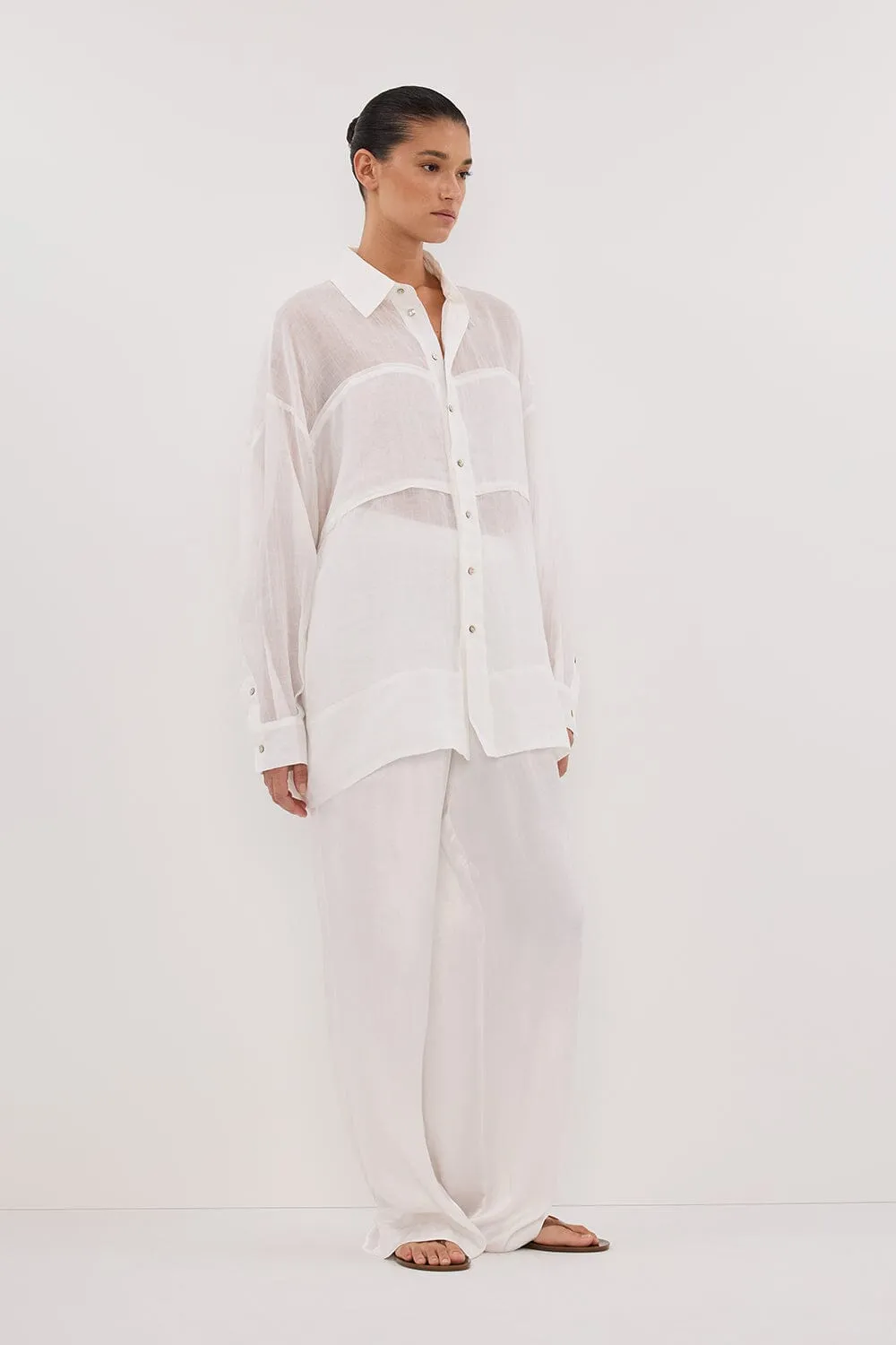 KAI WHITE OVERSIZED RAMIE SLEEVED SHIRT