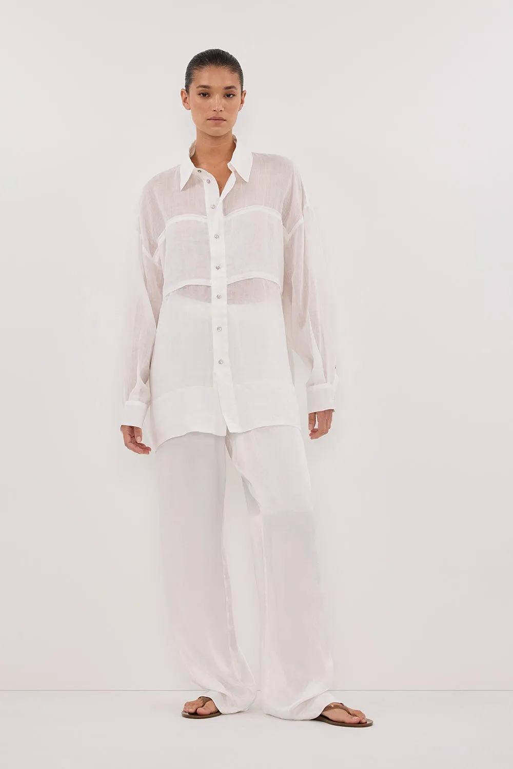 KAI WHITE OVERSIZED RAMIE SLEEVED SHIRT