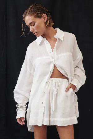 KAI WHITE OVERSIZED RAMIE SLEEVED SHIRT