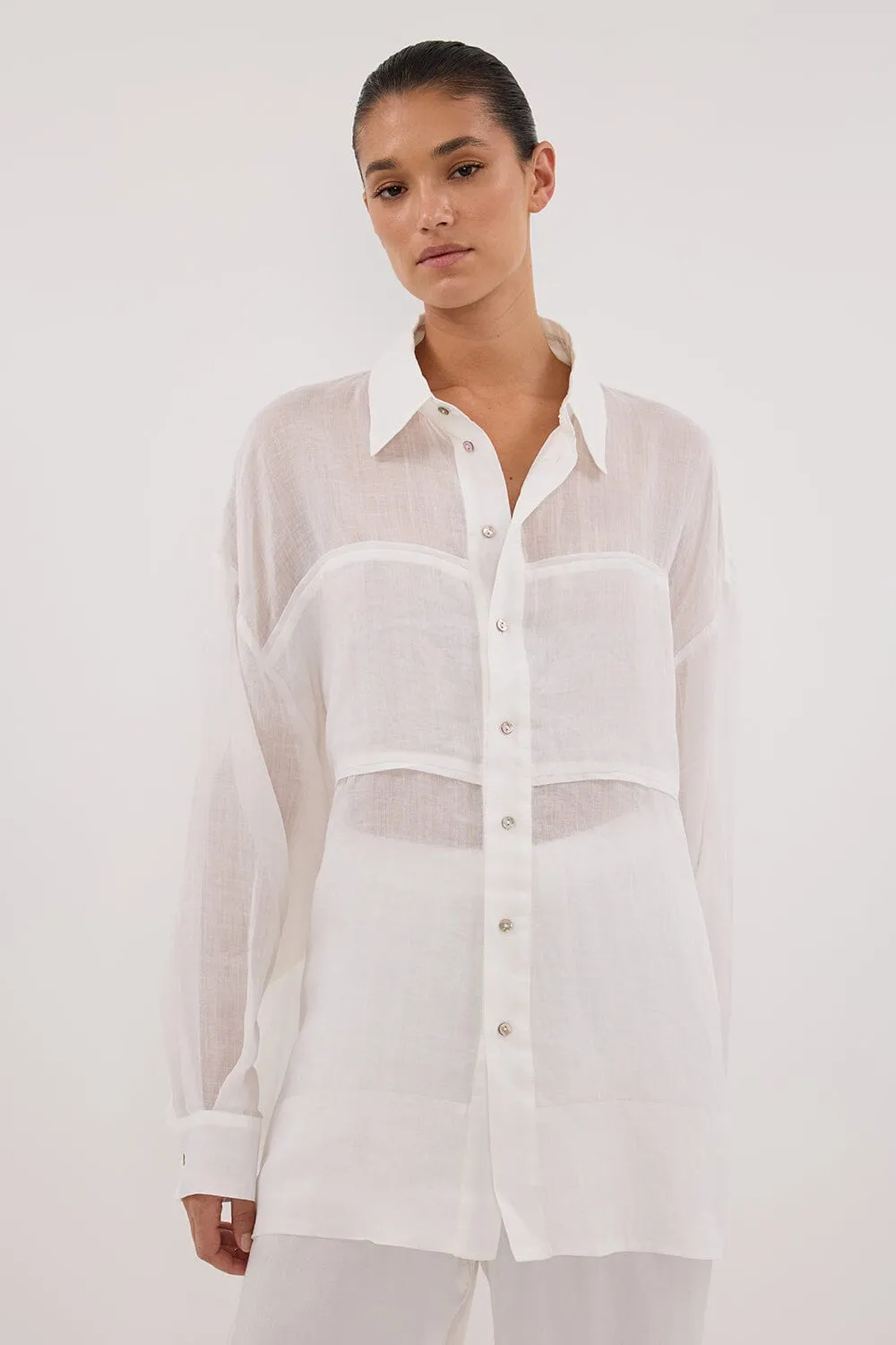 KAI WHITE OVERSIZED RAMIE SLEEVED SHIRT