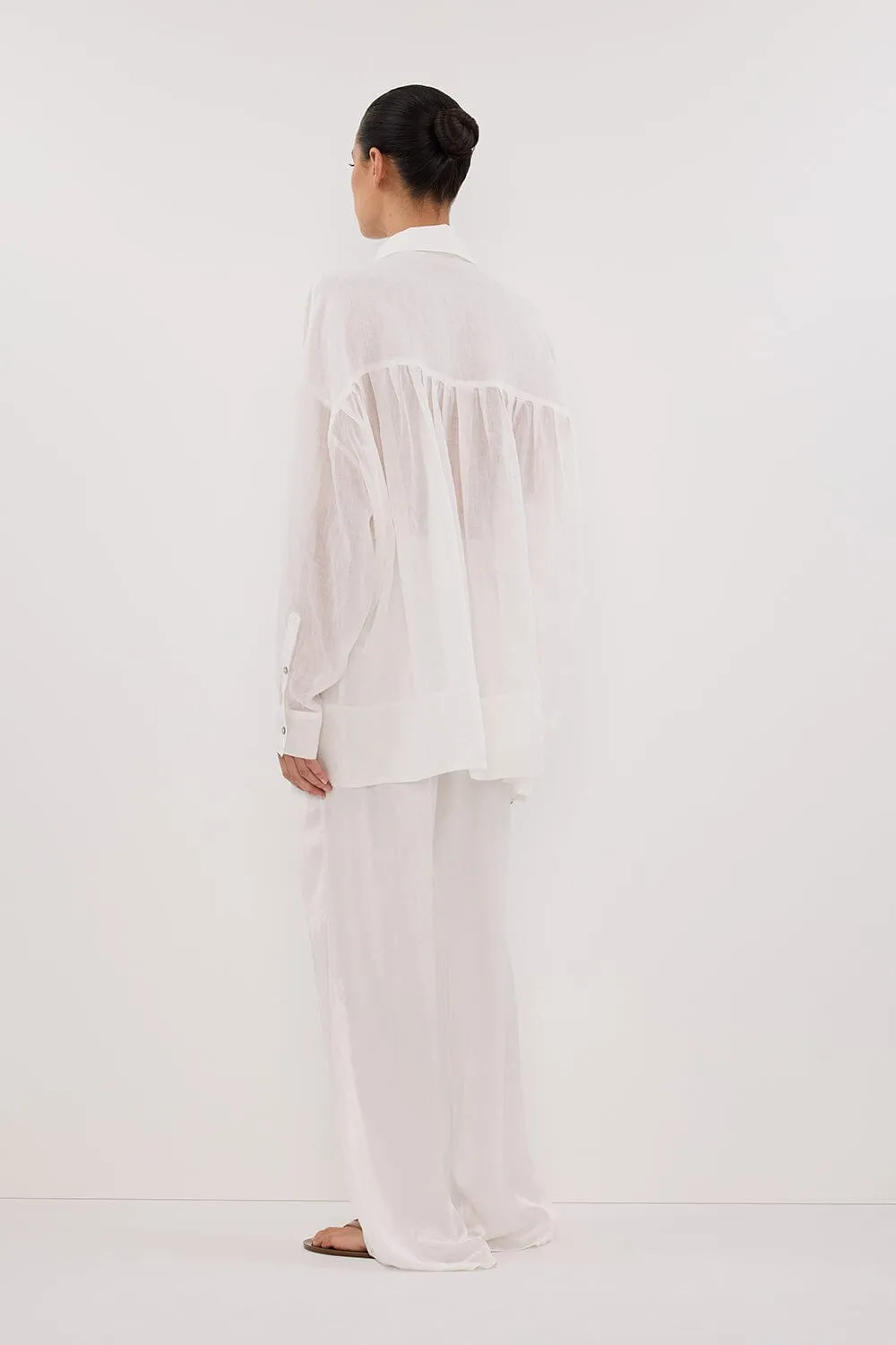KAI WHITE OVERSIZED RAMIE SLEEVED SHIRT