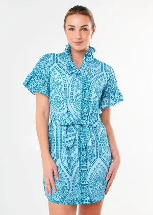 Katie Dress Sky Blue Square Eyelet