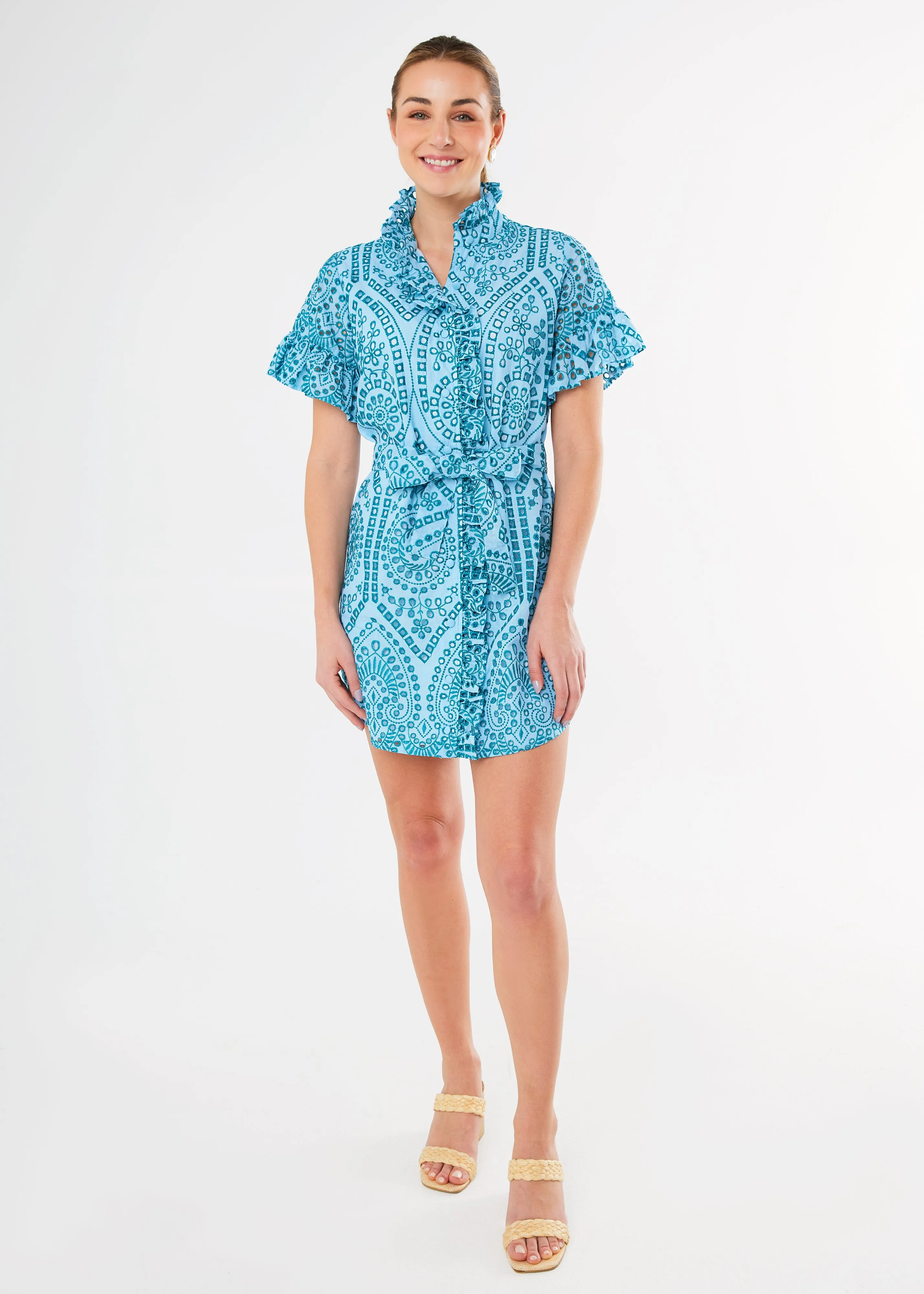 Katie Dress Sky Blue Square Eyelet