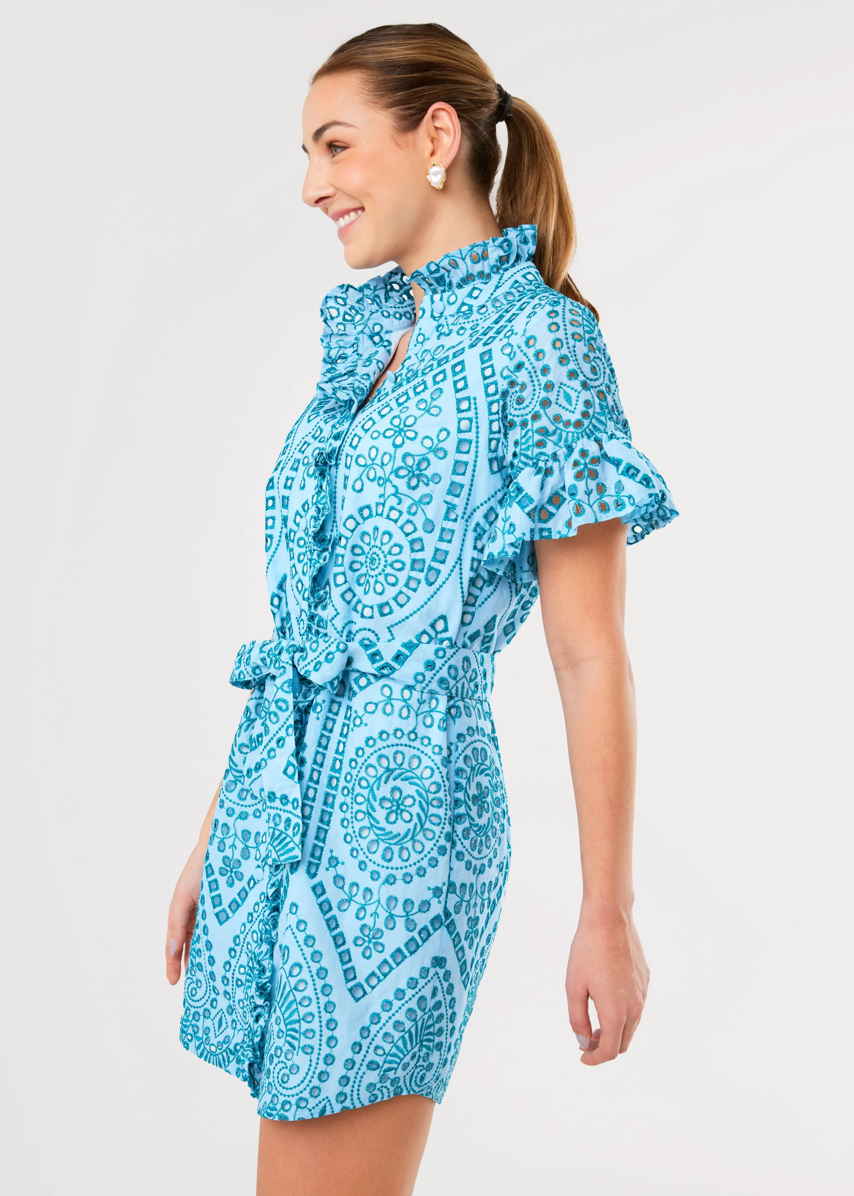 Katie Dress Sky Blue Square Eyelet