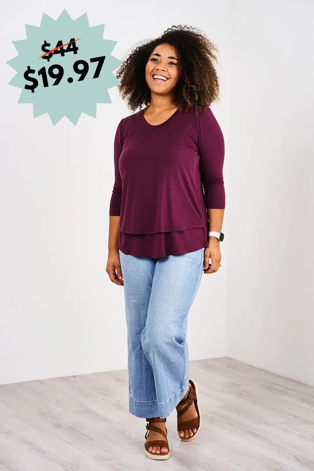 Latched Mama 3/4 Sleeve Scoop Neck Nursing Top 2.0