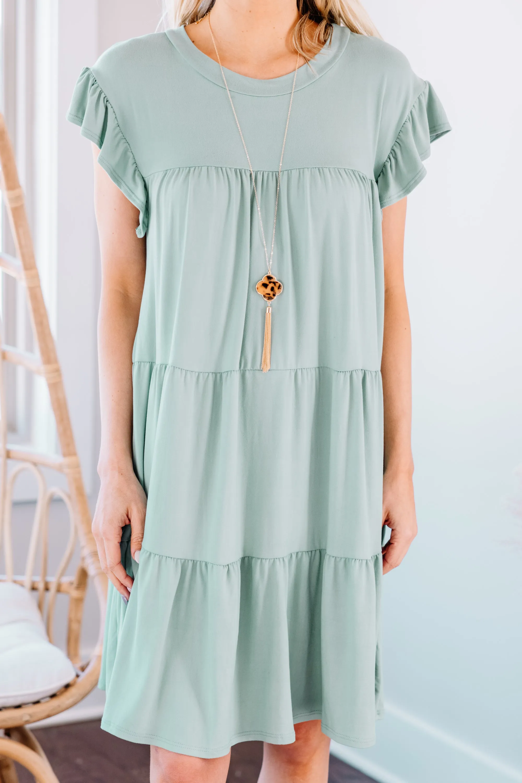 Living For Love Seafoam Green Tiered Dress