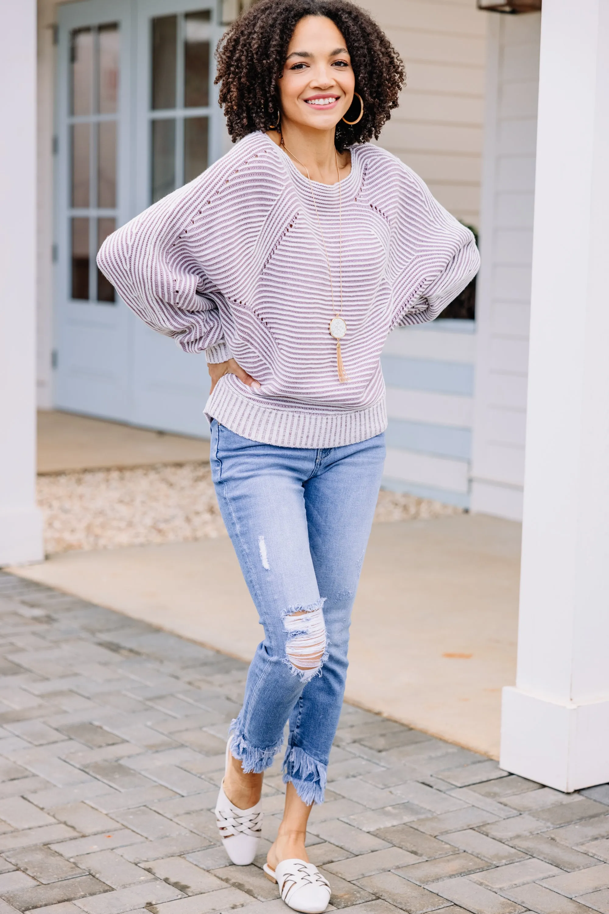 Looking At You Lavender Purple Striped Sweater