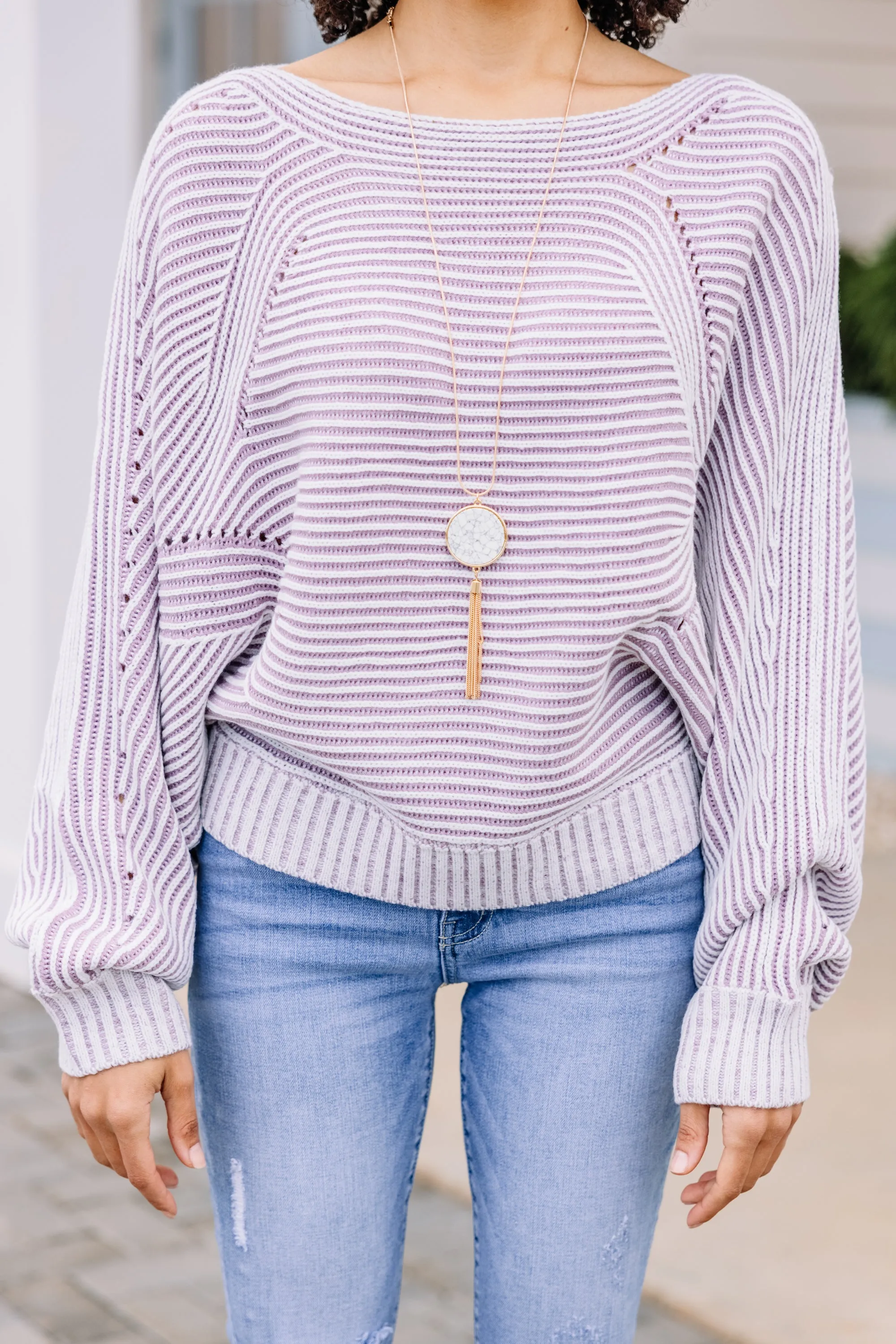 Looking At You Lavender Purple Striped Sweater