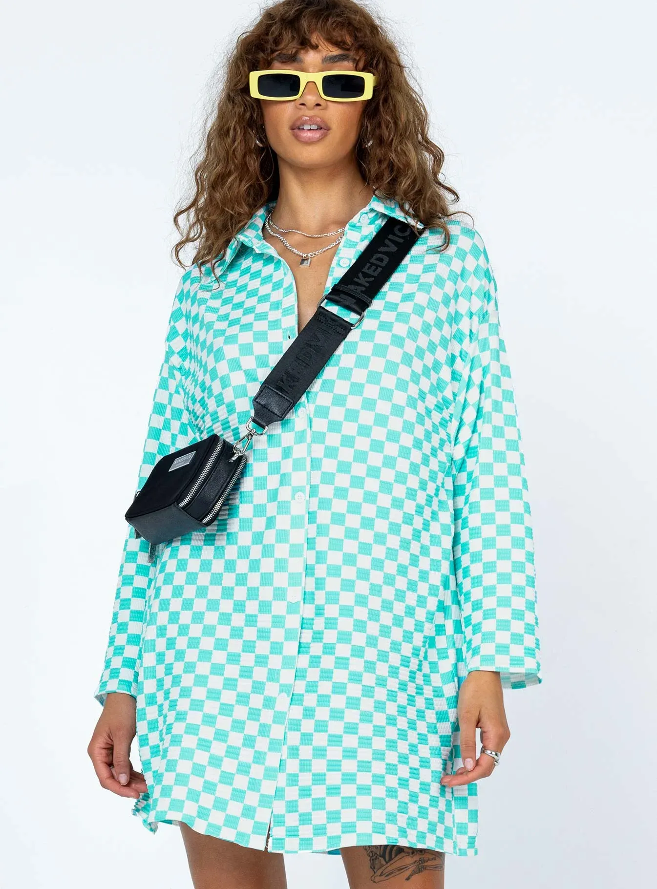 Loraine Shirt Mini Dress Blue Check