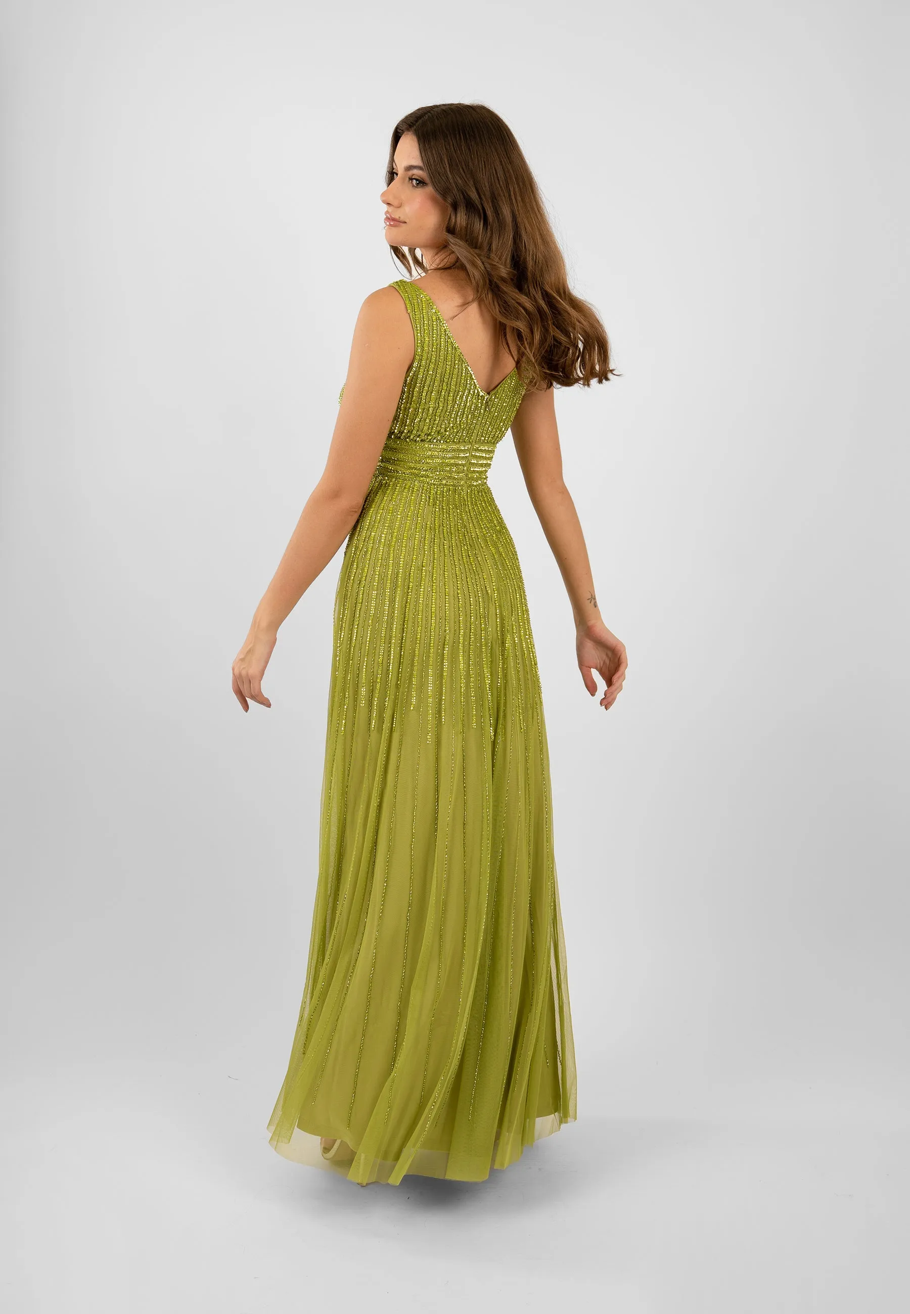Lorelai Olive Green Embellished Maxi Dress