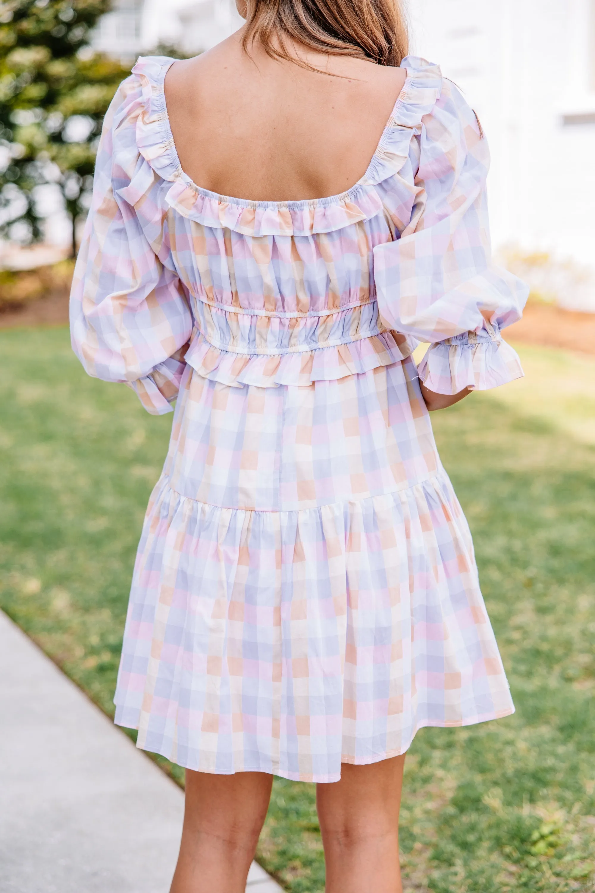 Lost In Love Peach Pink Gingham Dress