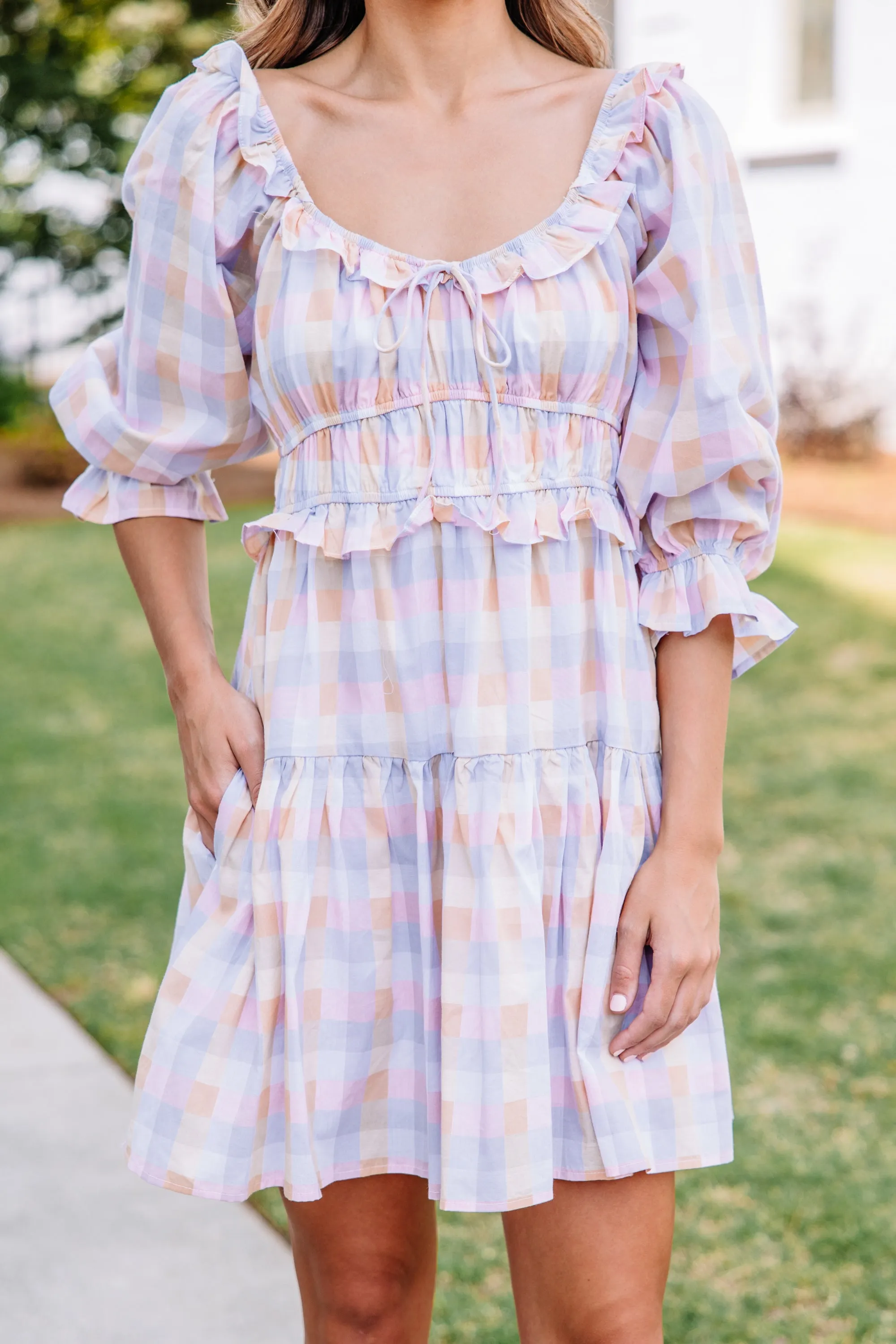 Lost In Love Peach Pink Gingham Dress
