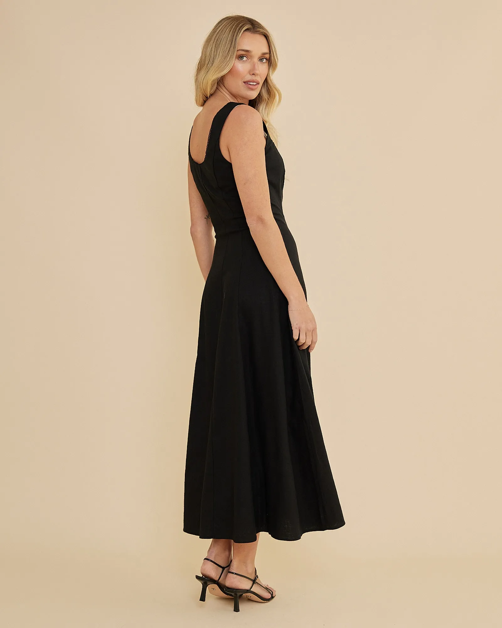 Lucie Buttoned Midi Dress - Black