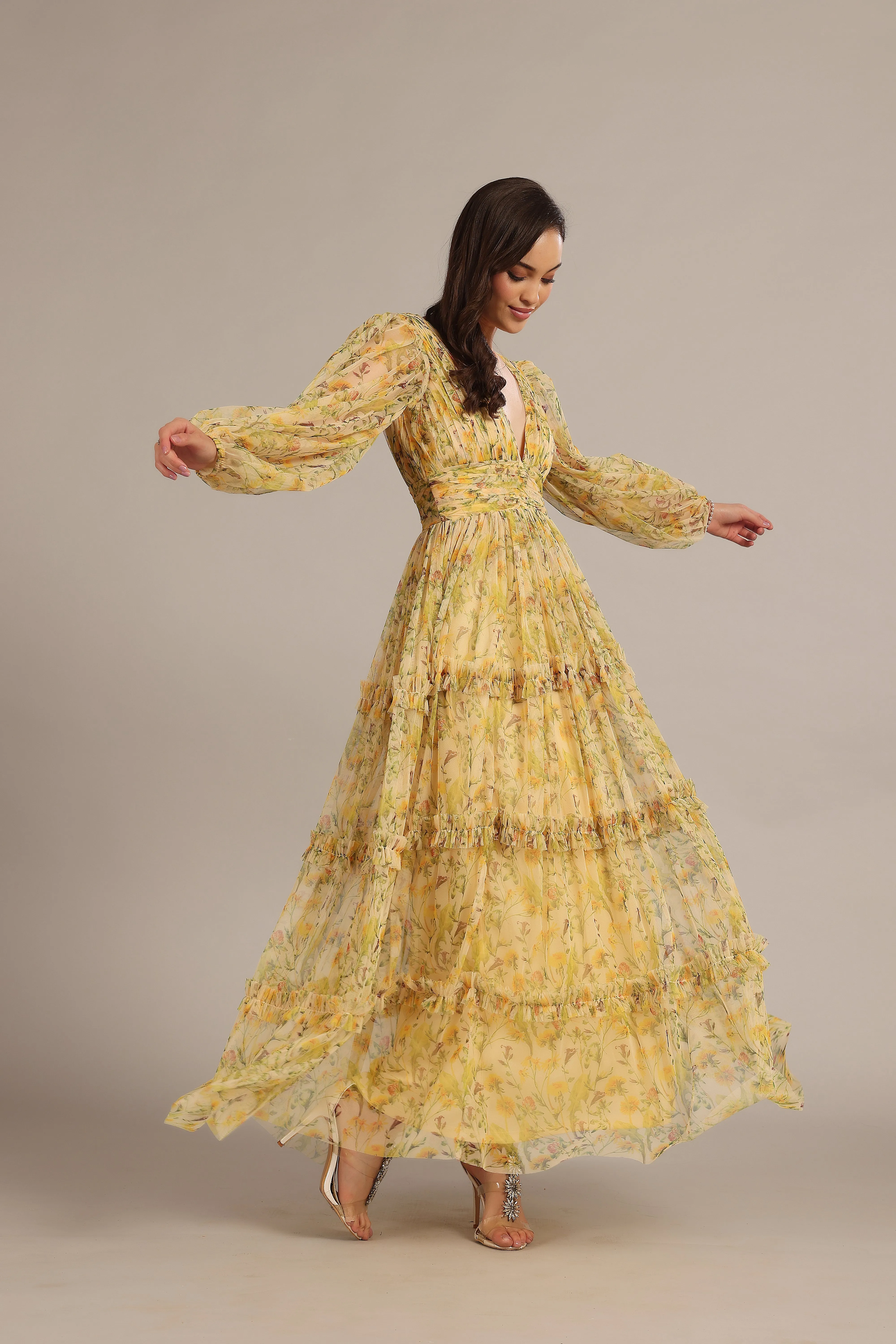 Lydia Maxi Dress in Yellow Floral