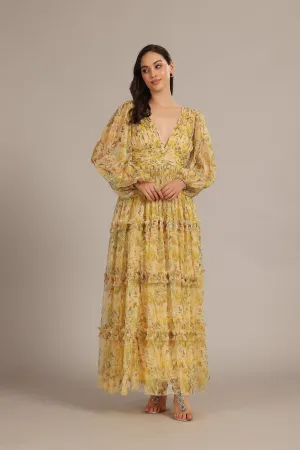 Lydia Maxi Dress in Yellow Floral