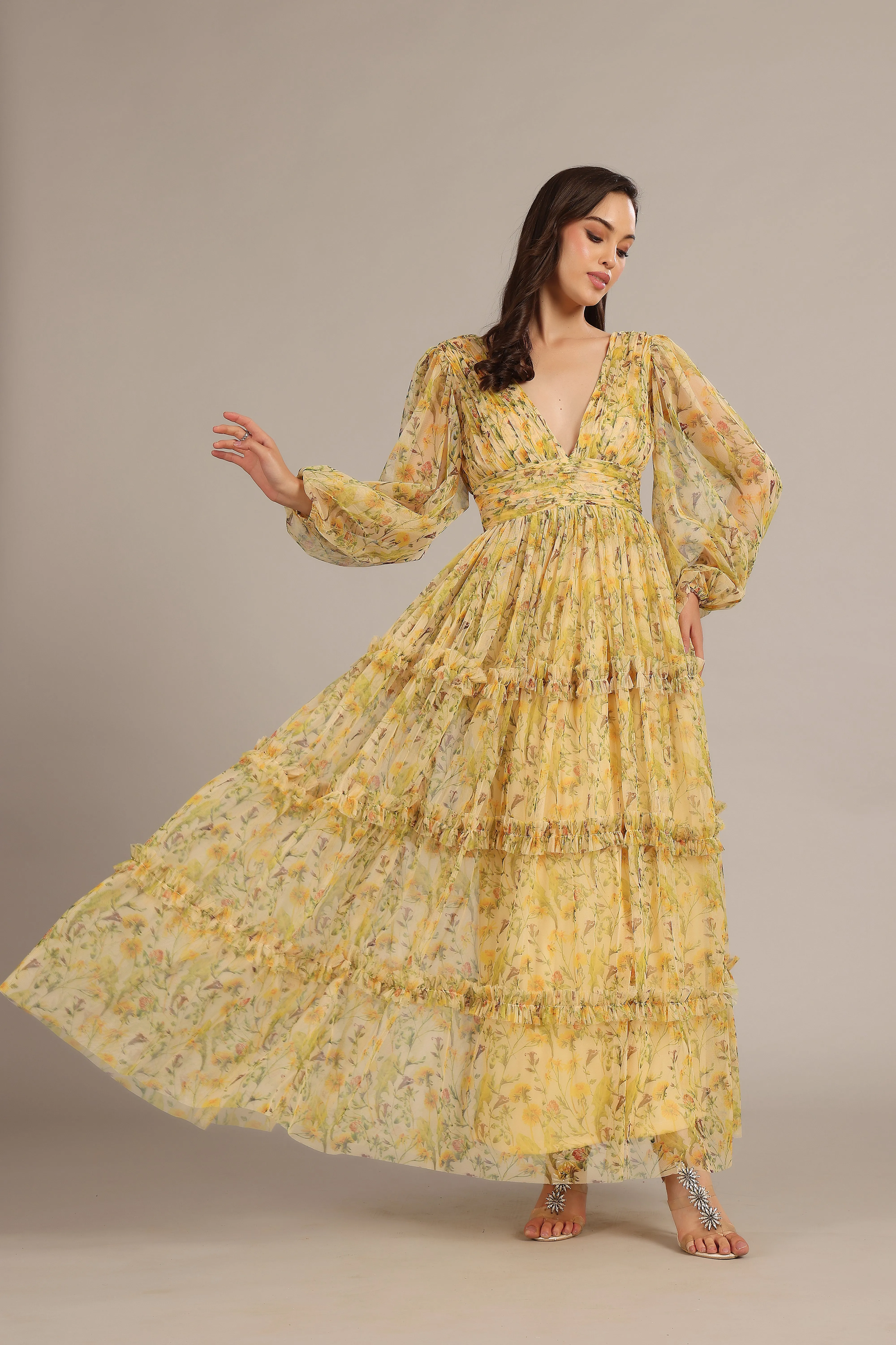 Lydia Maxi Dress in Yellow Floral