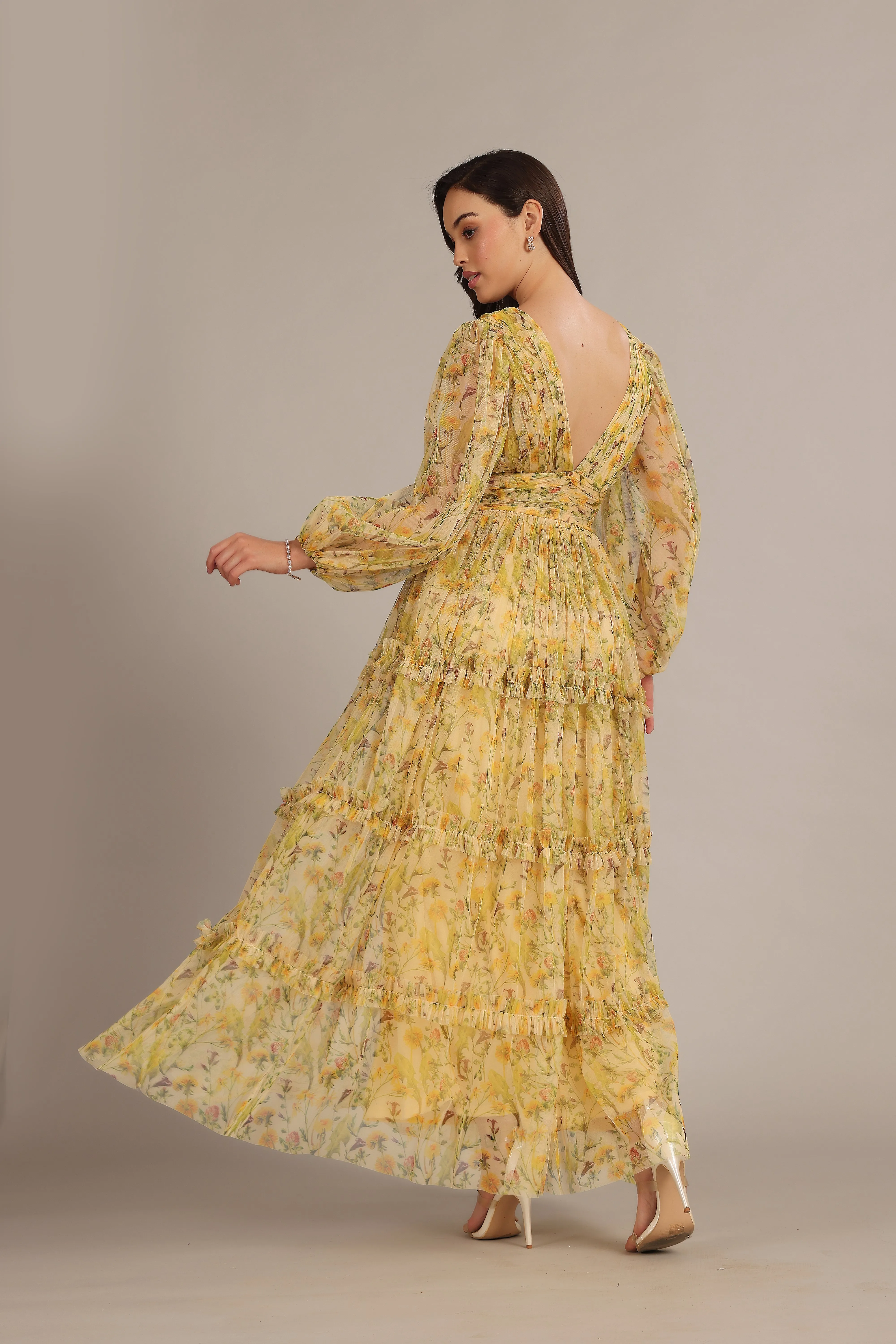 Lydia Maxi Dress in Yellow Floral