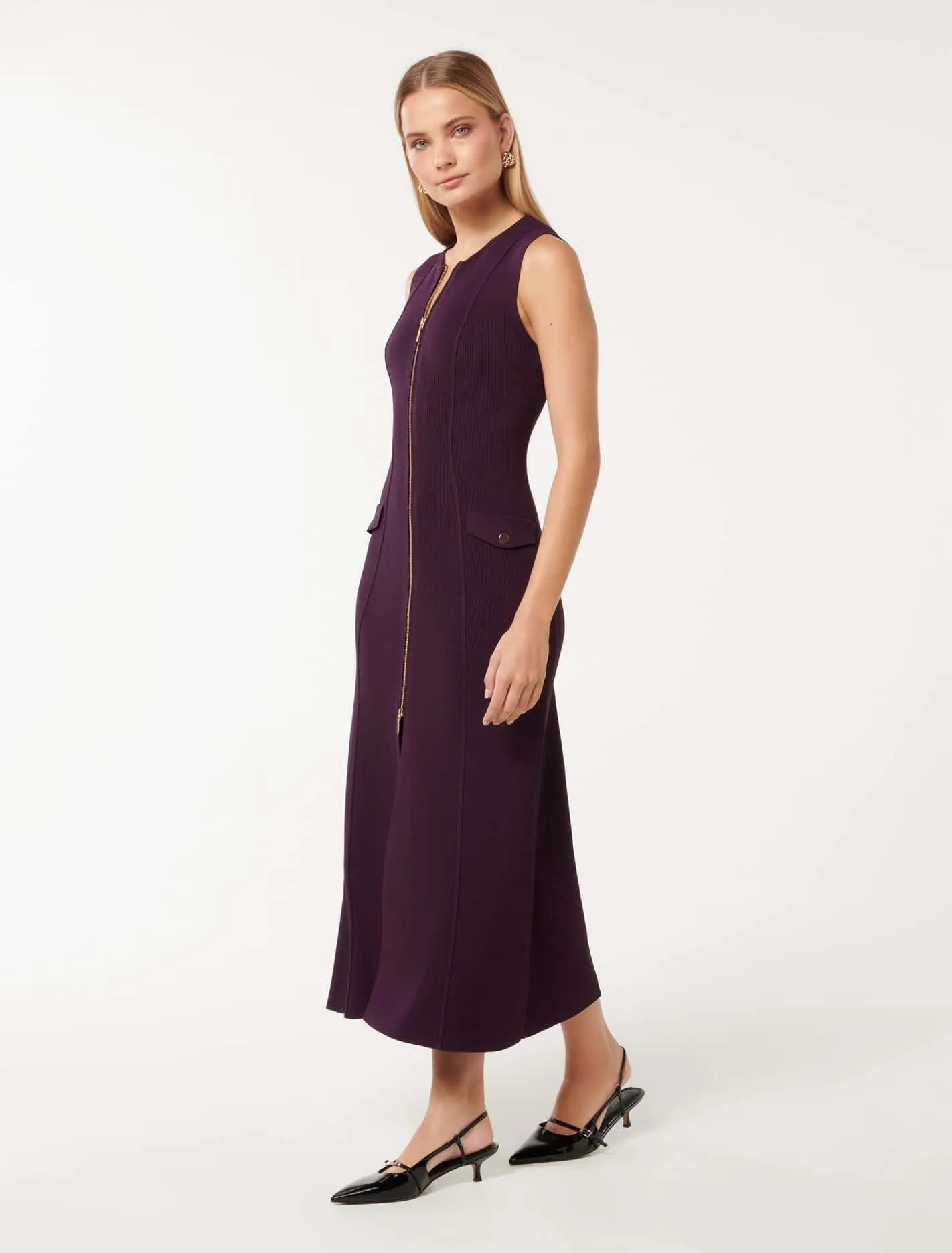 Maddie Zip Detail Midi Dress