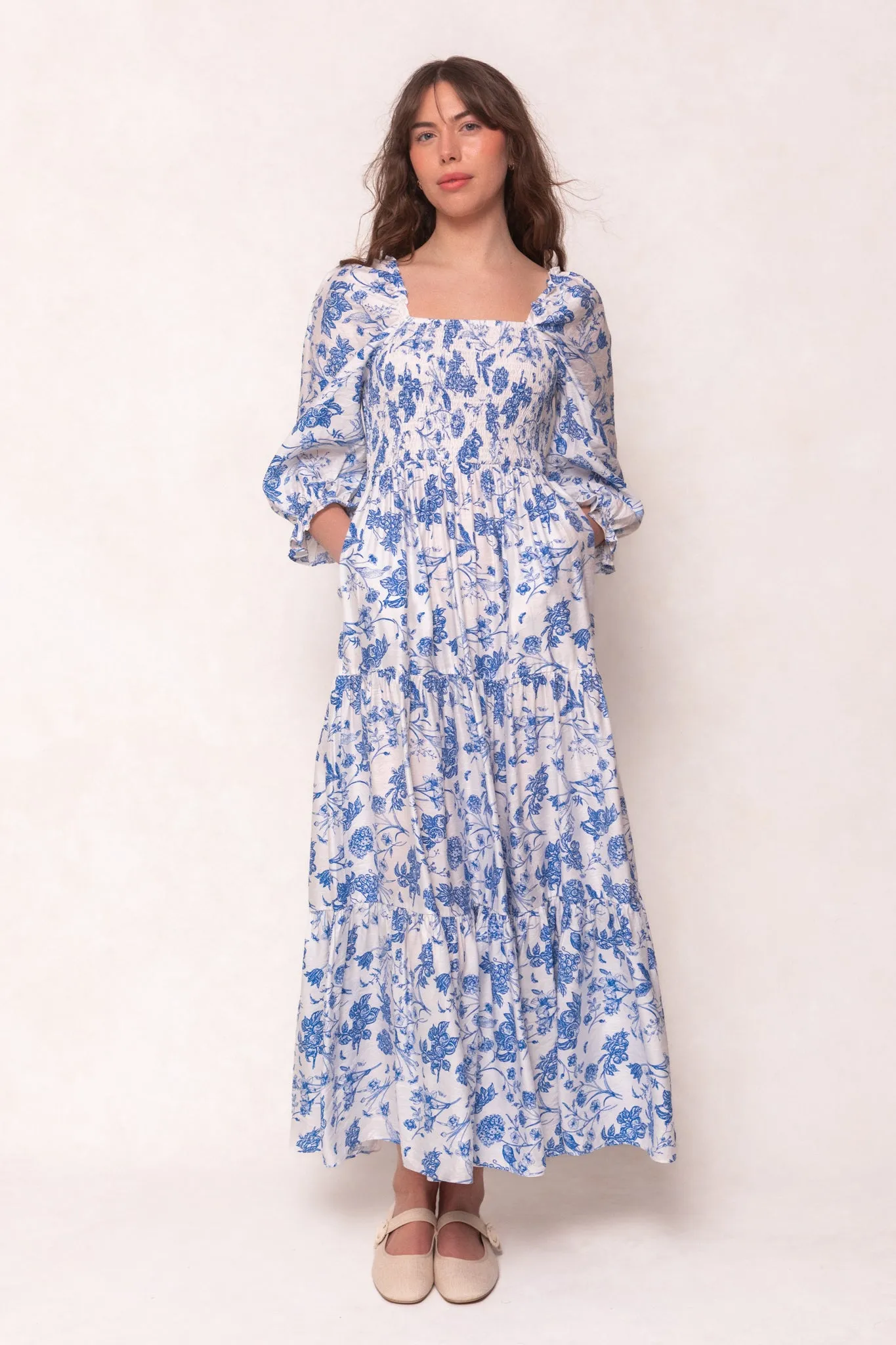 Madeline Maxi Dress in Indigo Floral