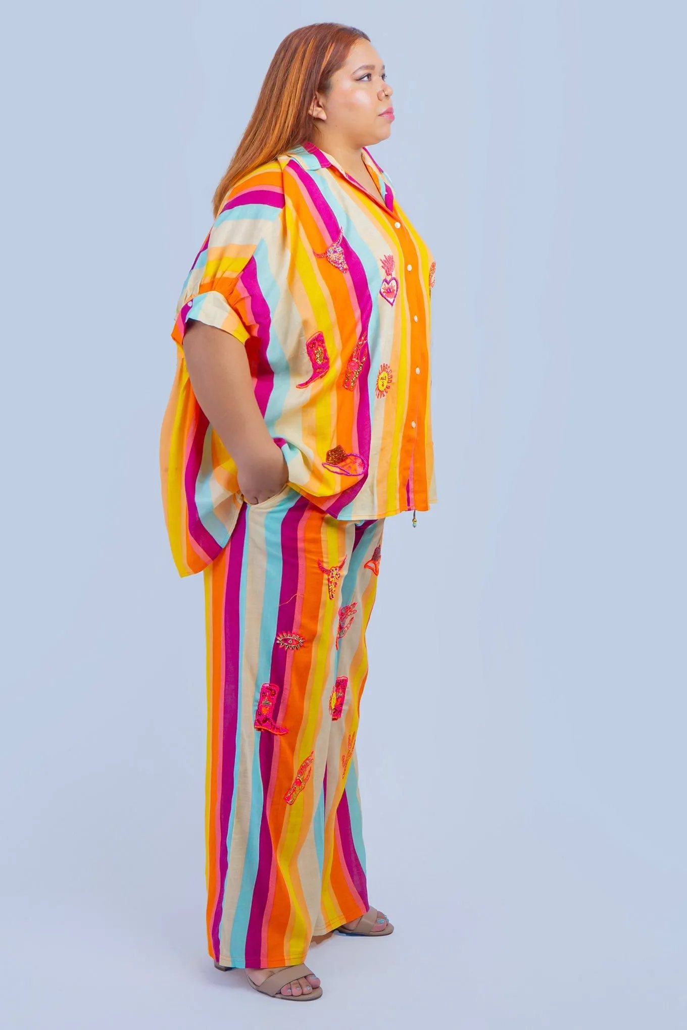 Multi Stripes Beaded Western Pant