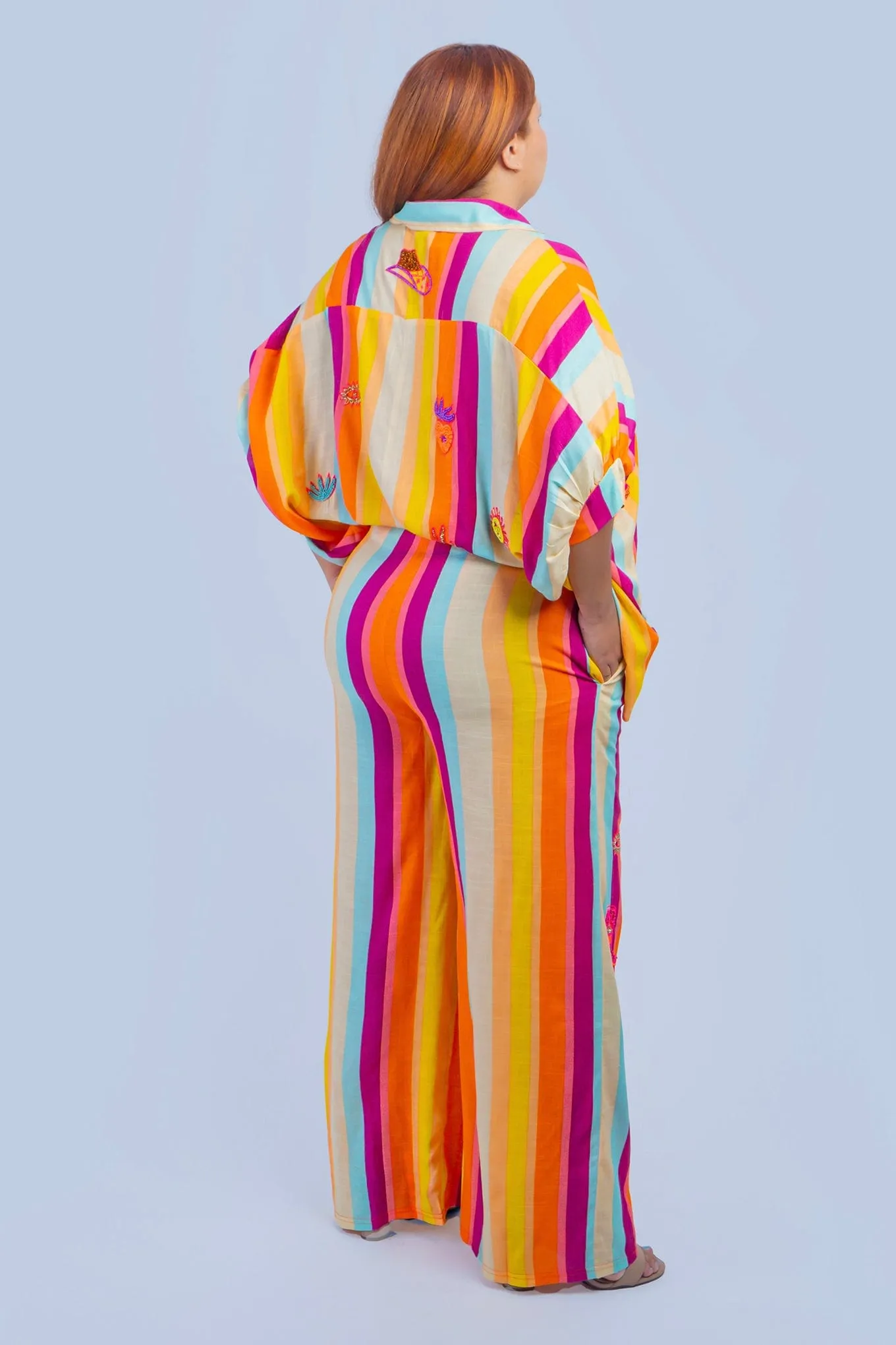 Multi Stripes Beaded Western Pant