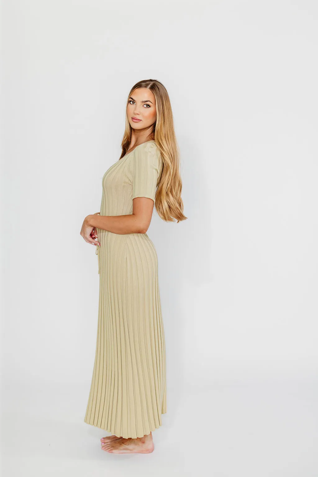 Oakley Ribbed Maxi Dress in Dusty Lime - Bump Friendly