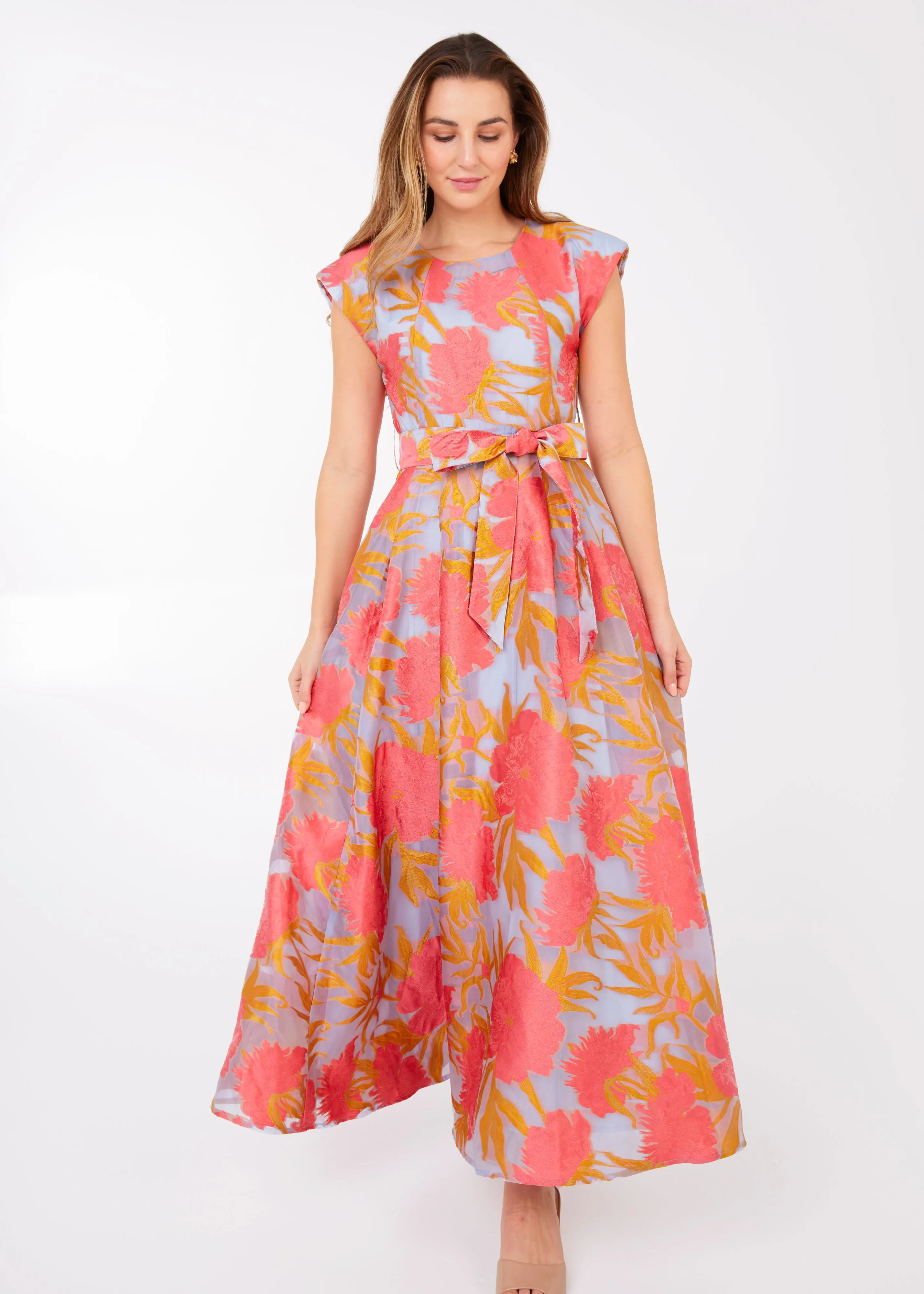 Olivia Gown Hot Coral Pansy Vine Organza
