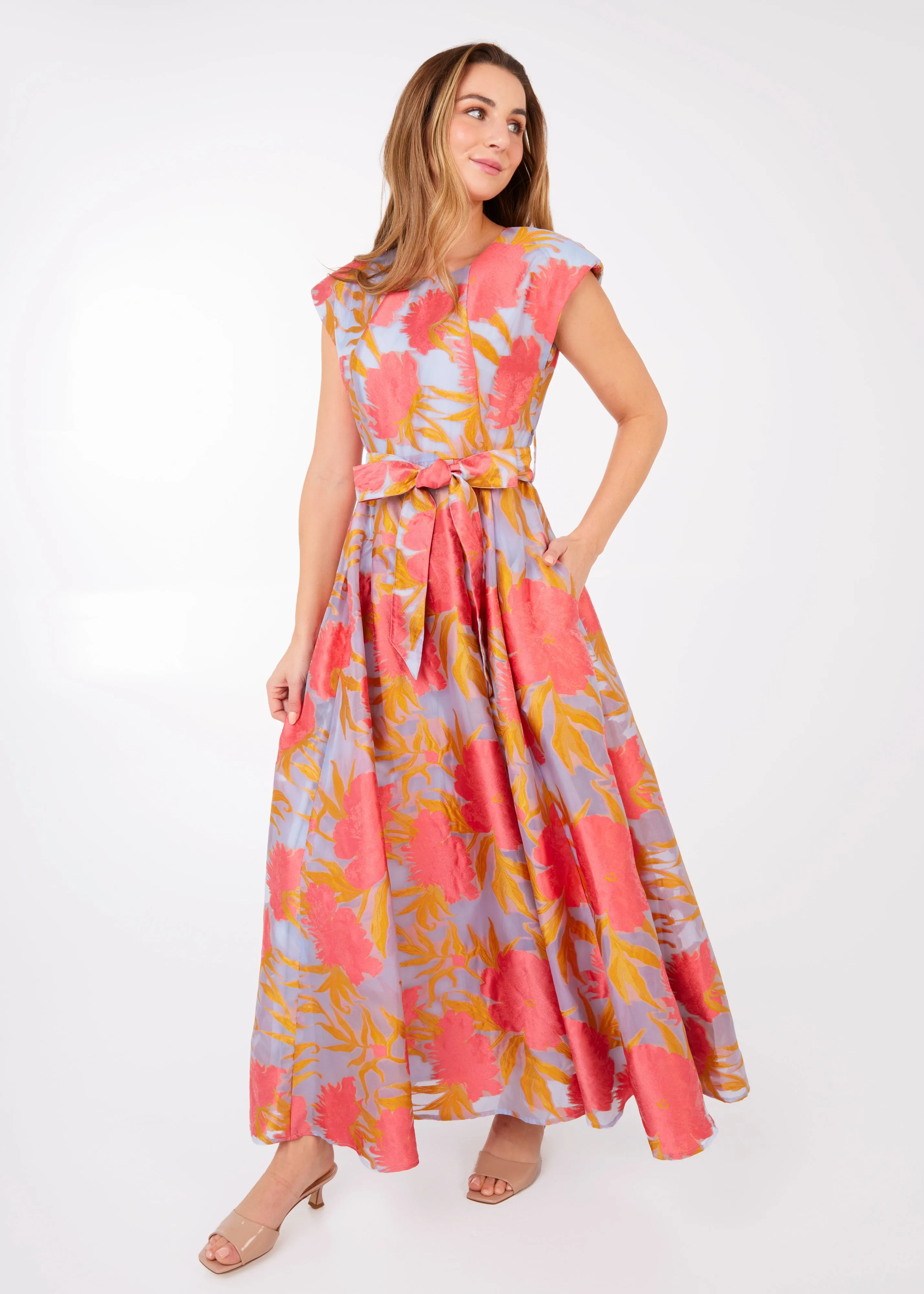 Olivia Gown Hot Coral Pansy Vine Organza