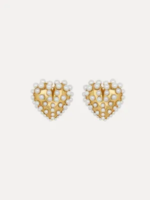 Pearl Heart Clip-On Earrings