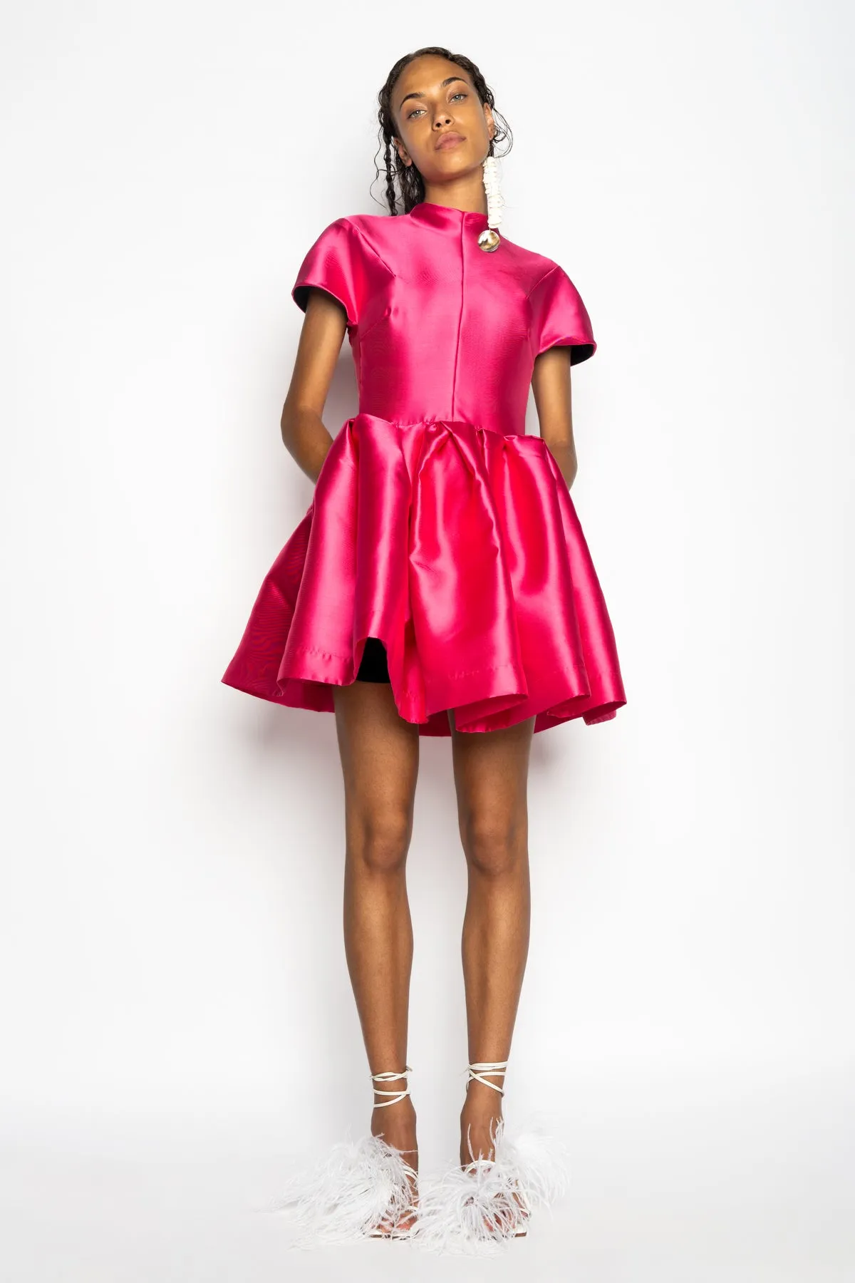 PINK SHORT SLEEVE PUFF SKIRT DRESS