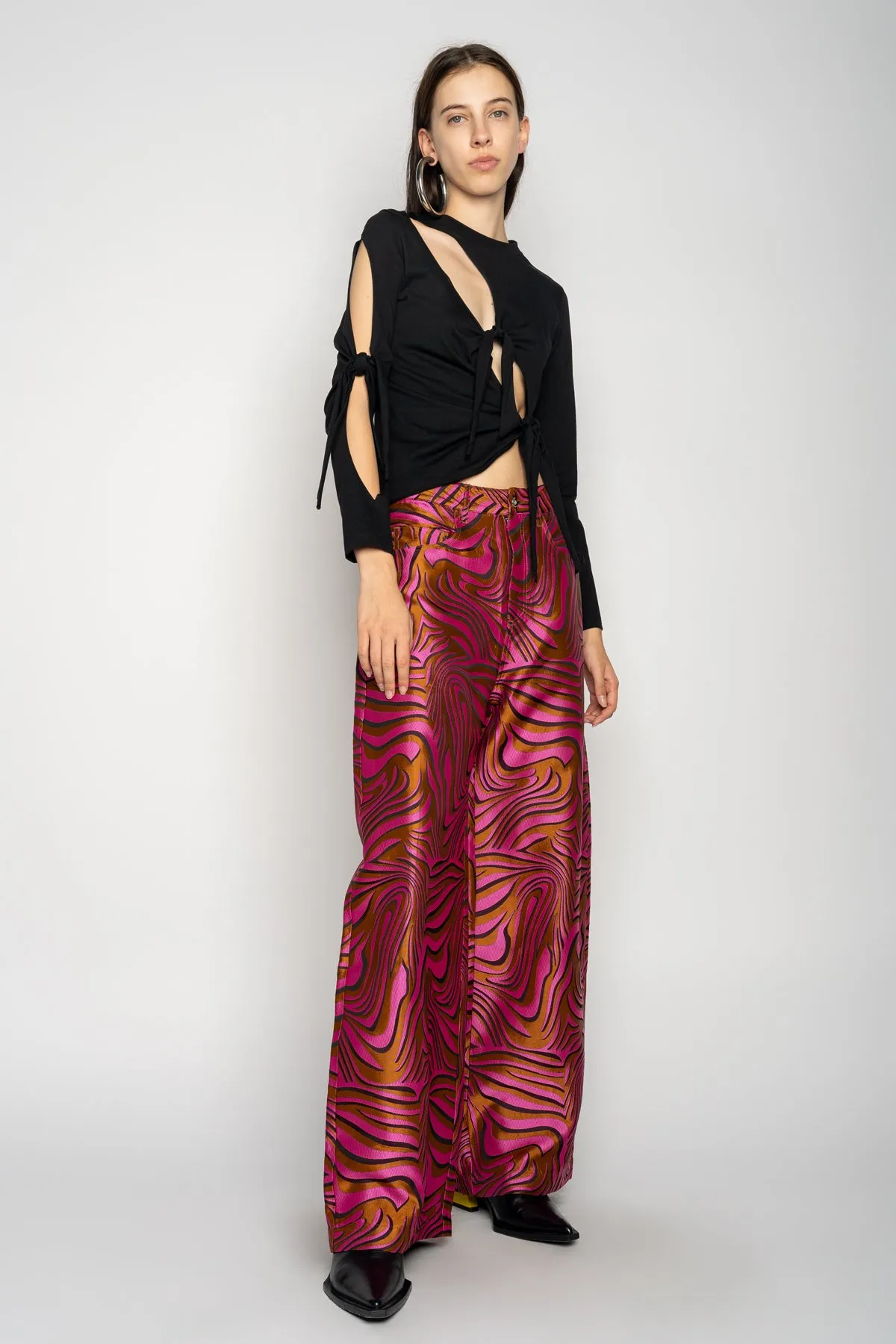 PINK ZEBRA BROCADE BOYFRIEND TROUSERS