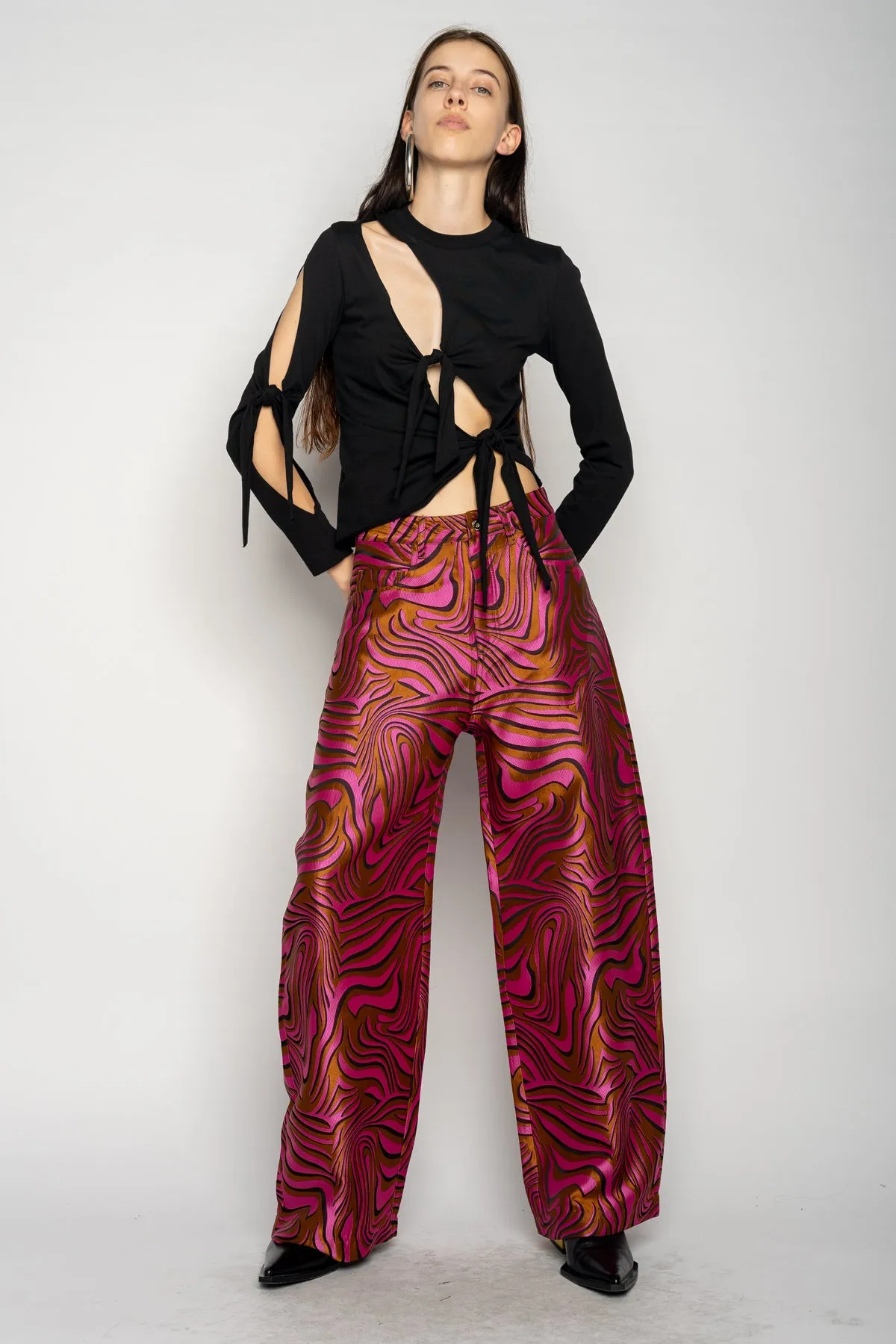 PINK ZEBRA BROCADE BOYFRIEND TROUSERS