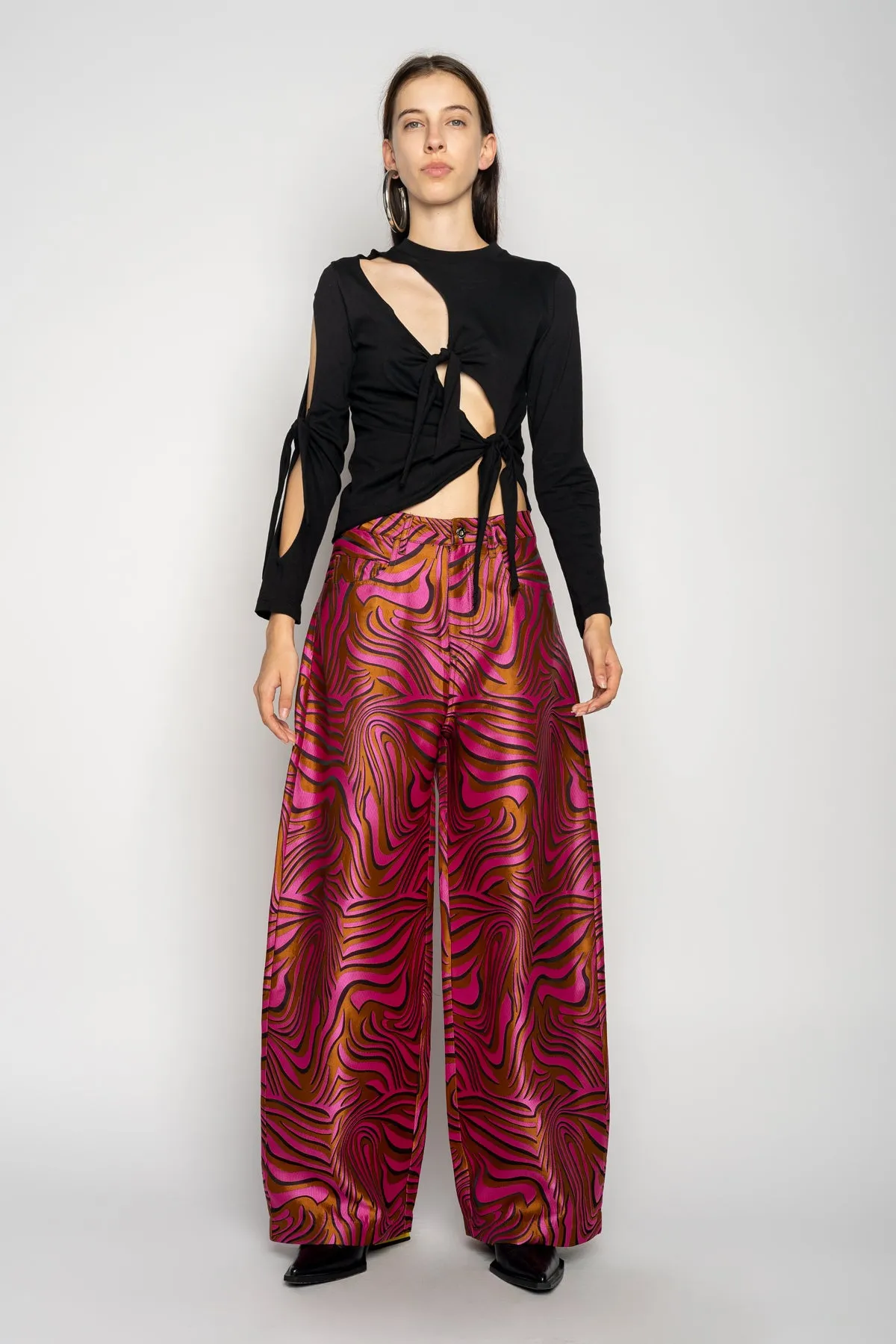 PINK ZEBRA BROCADE BOYFRIEND TROUSERS