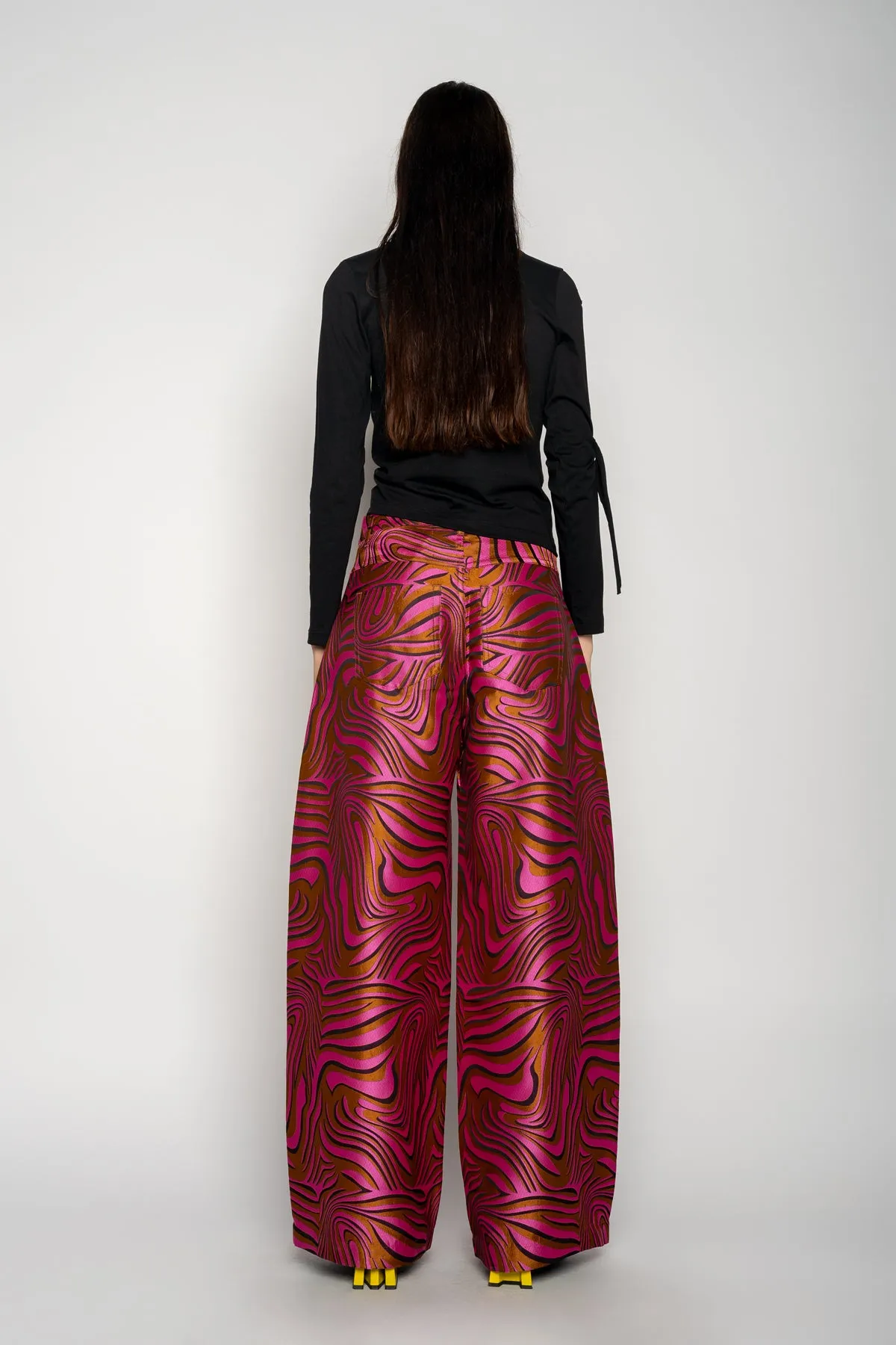 PINK ZEBRA BROCADE BOYFRIEND TROUSERS
