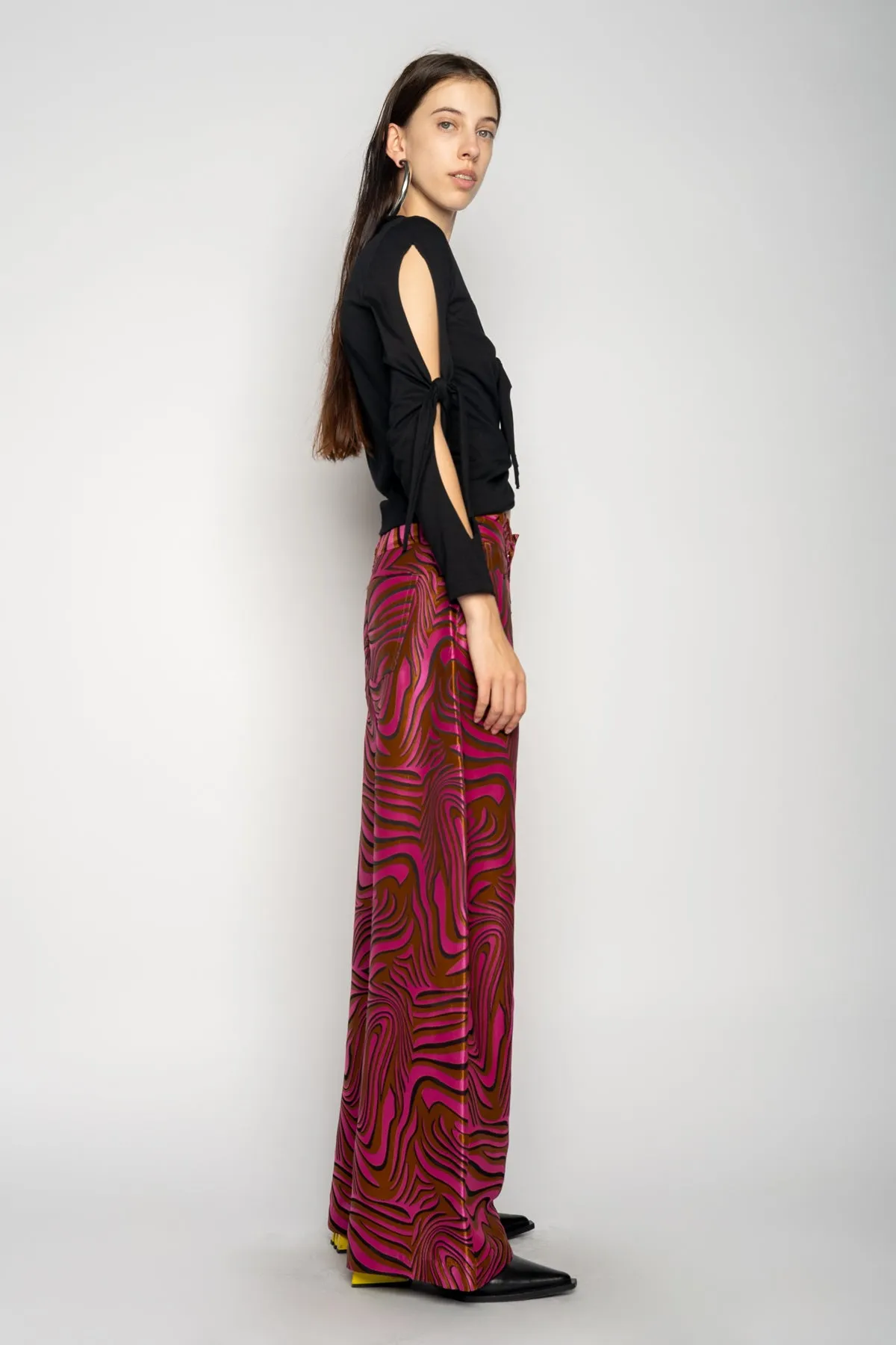 PINK ZEBRA BROCADE BOYFRIEND TROUSERS