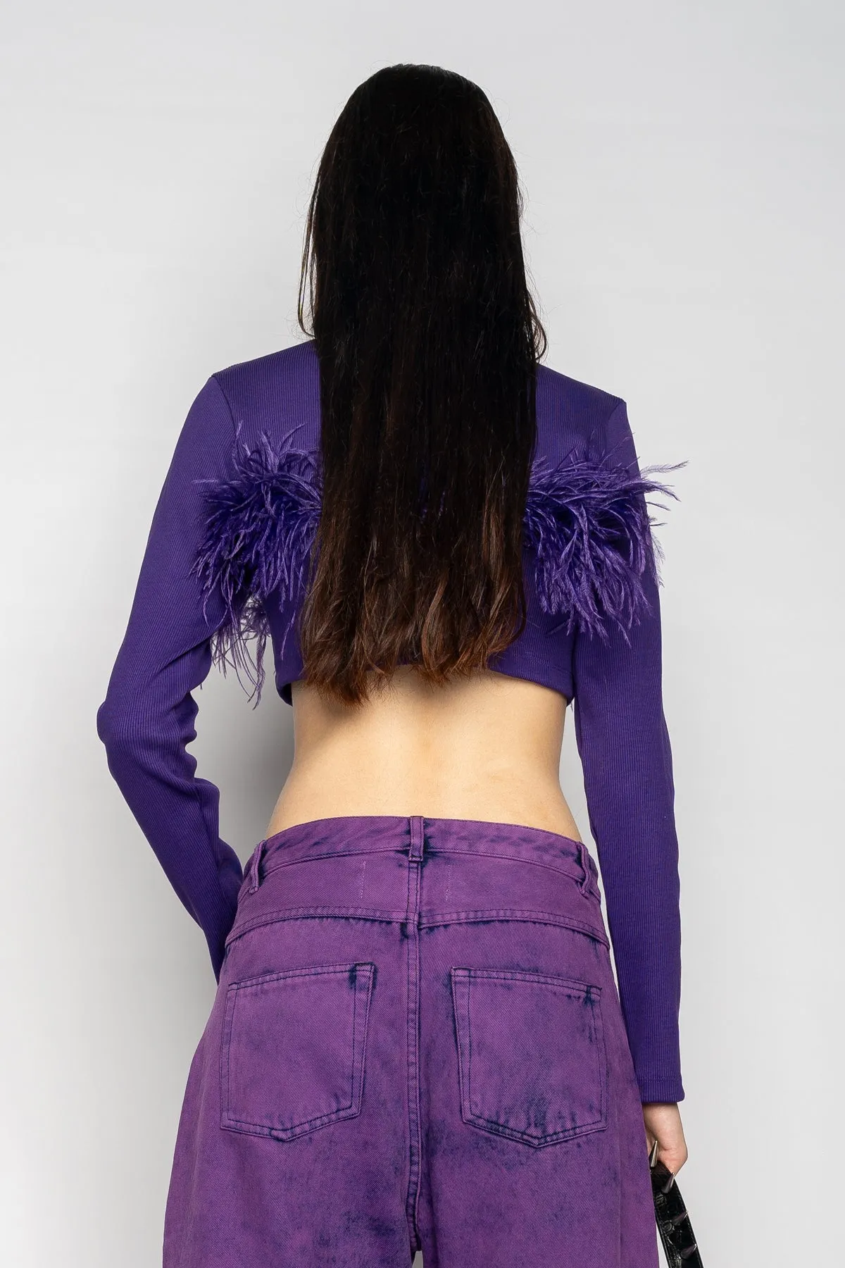 PURPLE CROPPED FEATHER TOP